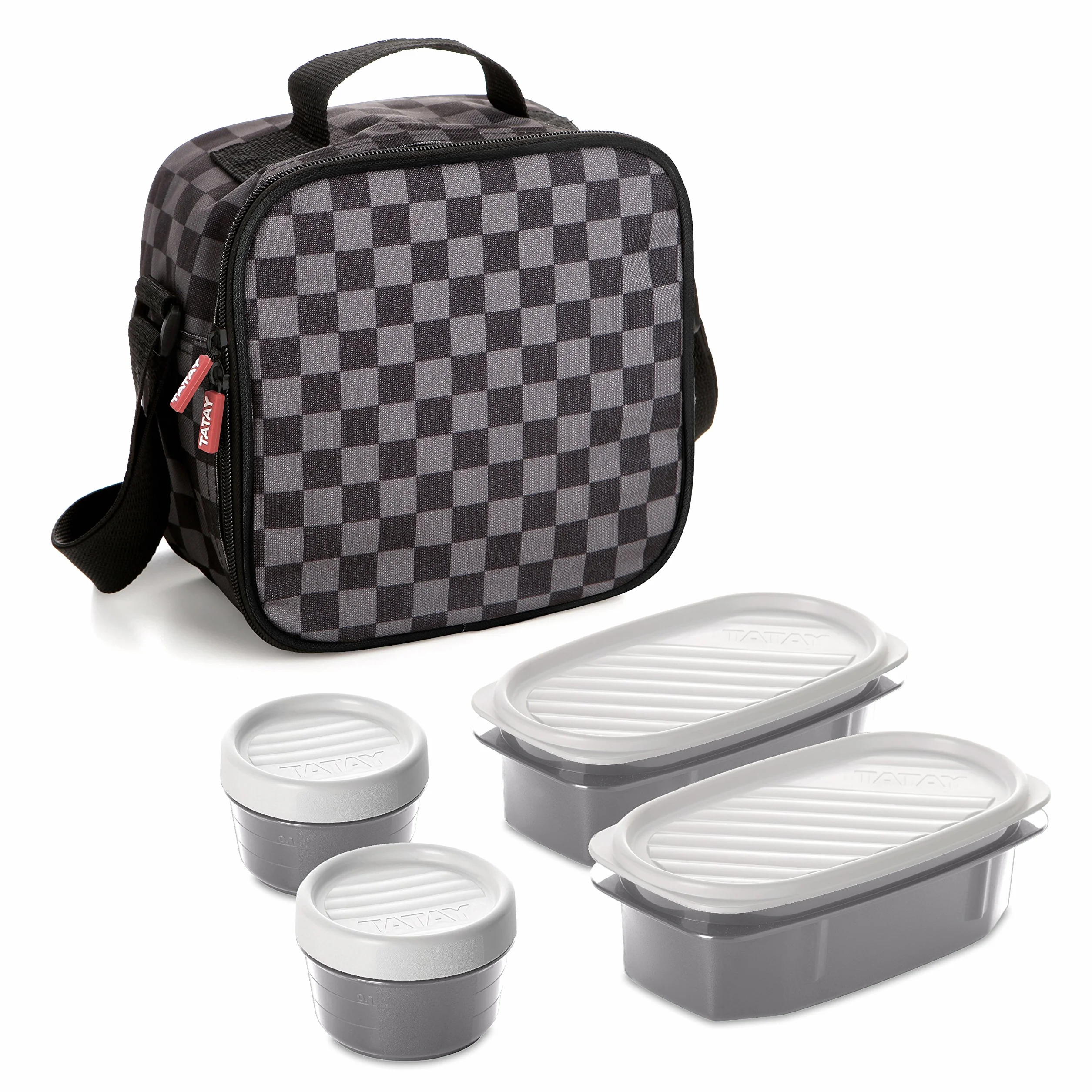 TATAY Torba Termiczna Na Lunch – Urban Food Casual 3 L | 4 Pojemniki: 2×0,5 L + 2×0,2 L | Wodoszczelna | Potrójna Izolacja | Półsztywna Konstrukcja | Kieszeń Wewnętrzna | 22,5×10×22 cm, Kratka