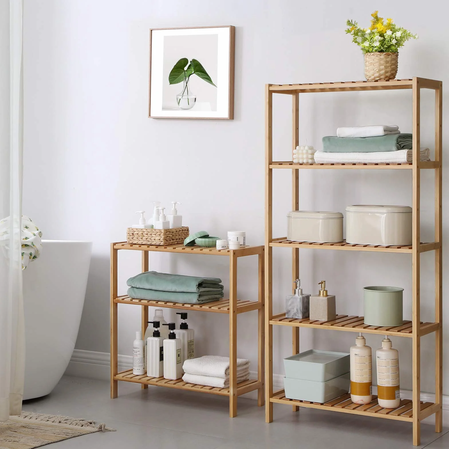 SONGMICS BCB33Y Regał bambusowy do łazienki, kuchni, regału na buty, 60 x 26 x 66 cm, idealny do łazienki, salonu, przedpokoju, kuchni lub balkonu.