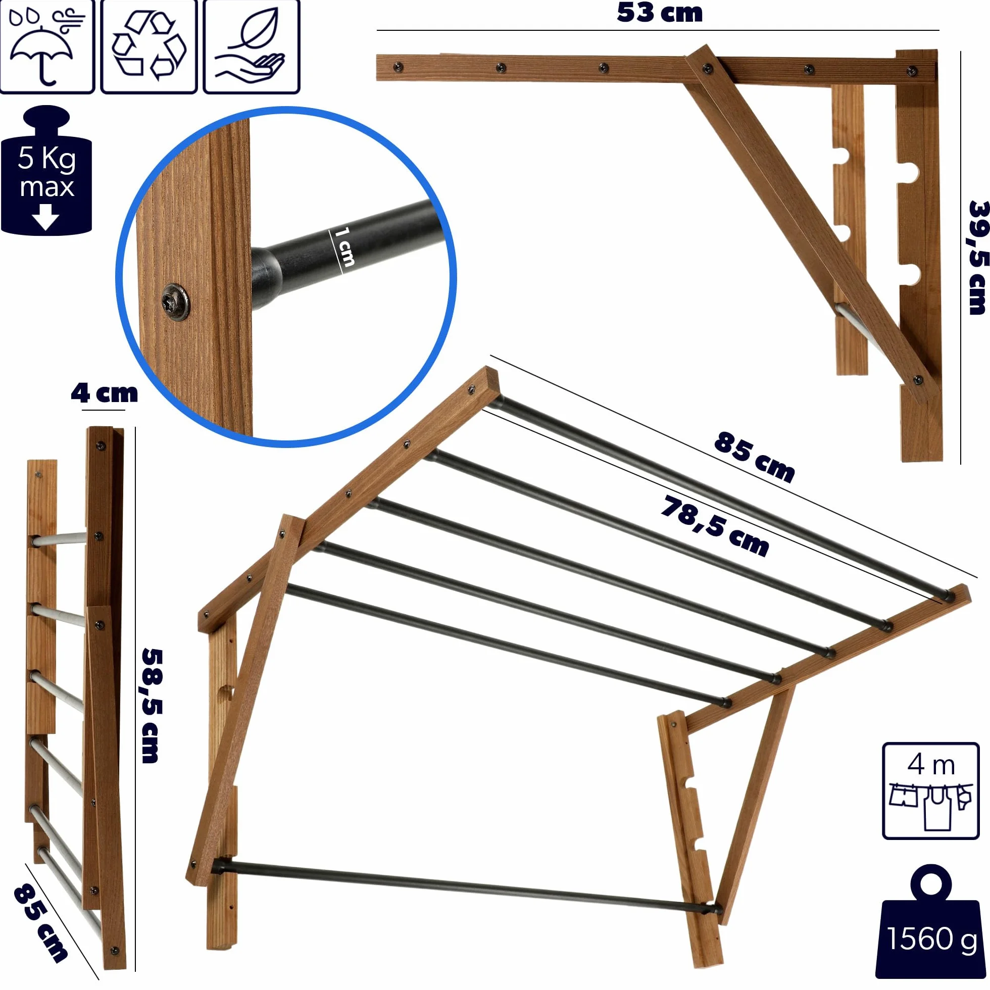 KADAX Suszarka na pranie wieżowa 85x39.5cm Oszczędza miejsce po złożeniu, stabilna konstrukcja i pewne oparcie, do mieszkania, na balkon i taras