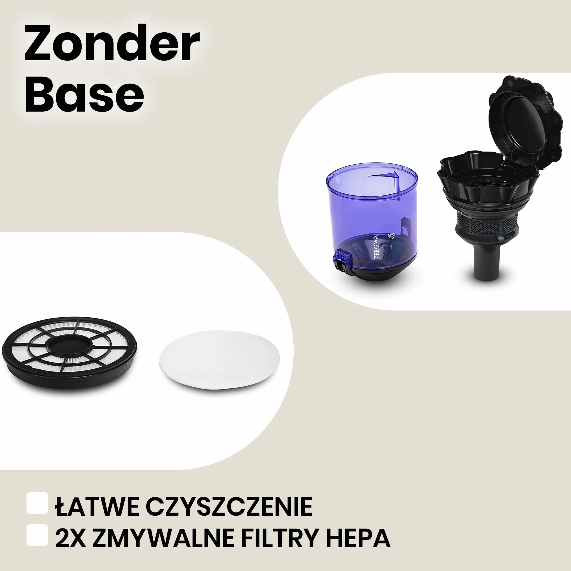 ZEEGMA Odkurzacz cyklonowy bezworkowy 899 W 20000 PA zbiornik 2,5 l klasa A