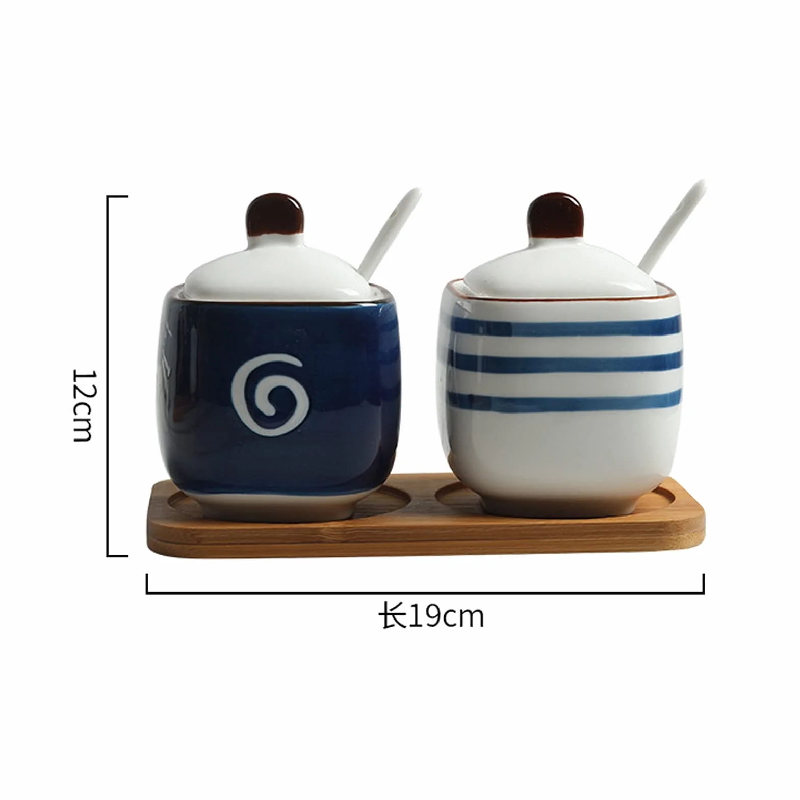 Zestaw 3 ceramicznych pojemników na przyprawy z łyżeczkami i pokrywkami, do przechowywania pieprzu, cukru, soli przypraw – 2 sztuki(3 Pieces.)