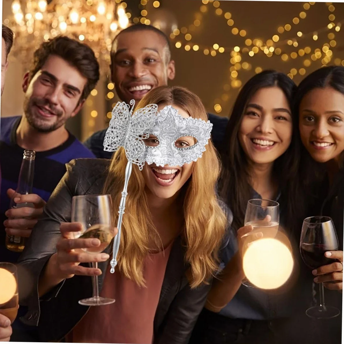 Holibanna 2 Szt. Złoto-srebrnych Ręcznie Wykonanych Masek Weneckich z Motywem Smoka Patyku Maski Przyjęcia Maskaradowe i Cosplay dla Par Unikalny Design Do Występów i Imprez