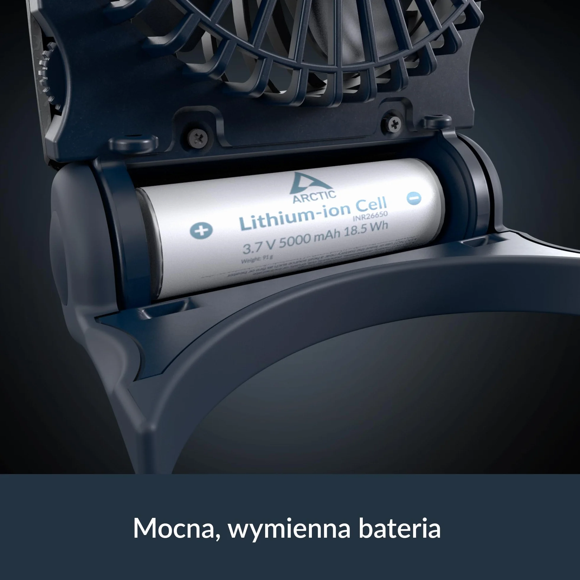 ARCTIC Summair 2Go (Dark Blue) - Wentylator Kieszonkowy z Akumulatorem i Stojakiem, Bezstopniowa Regulacja Prędkości, Czas Pracy 4-70 h, Połączenie USB-C (w tym Kabel USB-A) - Niebieski