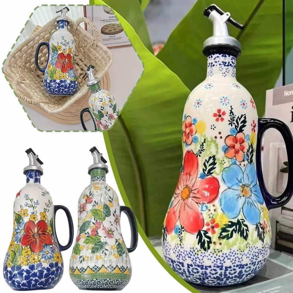 Butelka z dozownikiem oliwy z oliwek, niekapiąca wylewka, ceramiczny dozownik oleju i octu do kuchni, idealny do sosów i olejów