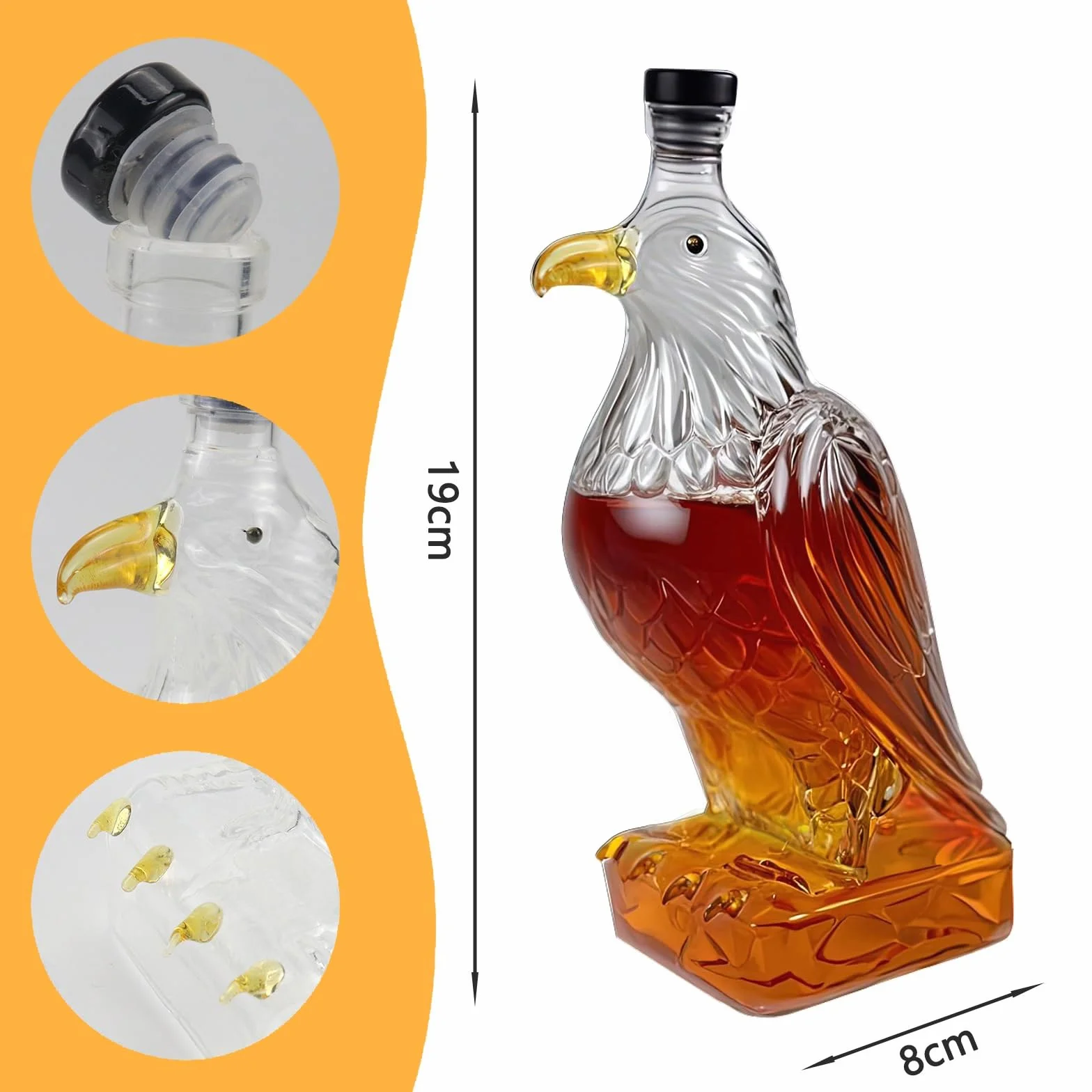 DJMAW Adler karafka do whisky, orzeł, butelka do whisky, wyjątkowa szklana karafka do whisky, orzeł, wyjątkowy dekanter do whisky, prezent dla miłośników whisky (okrągły dół)