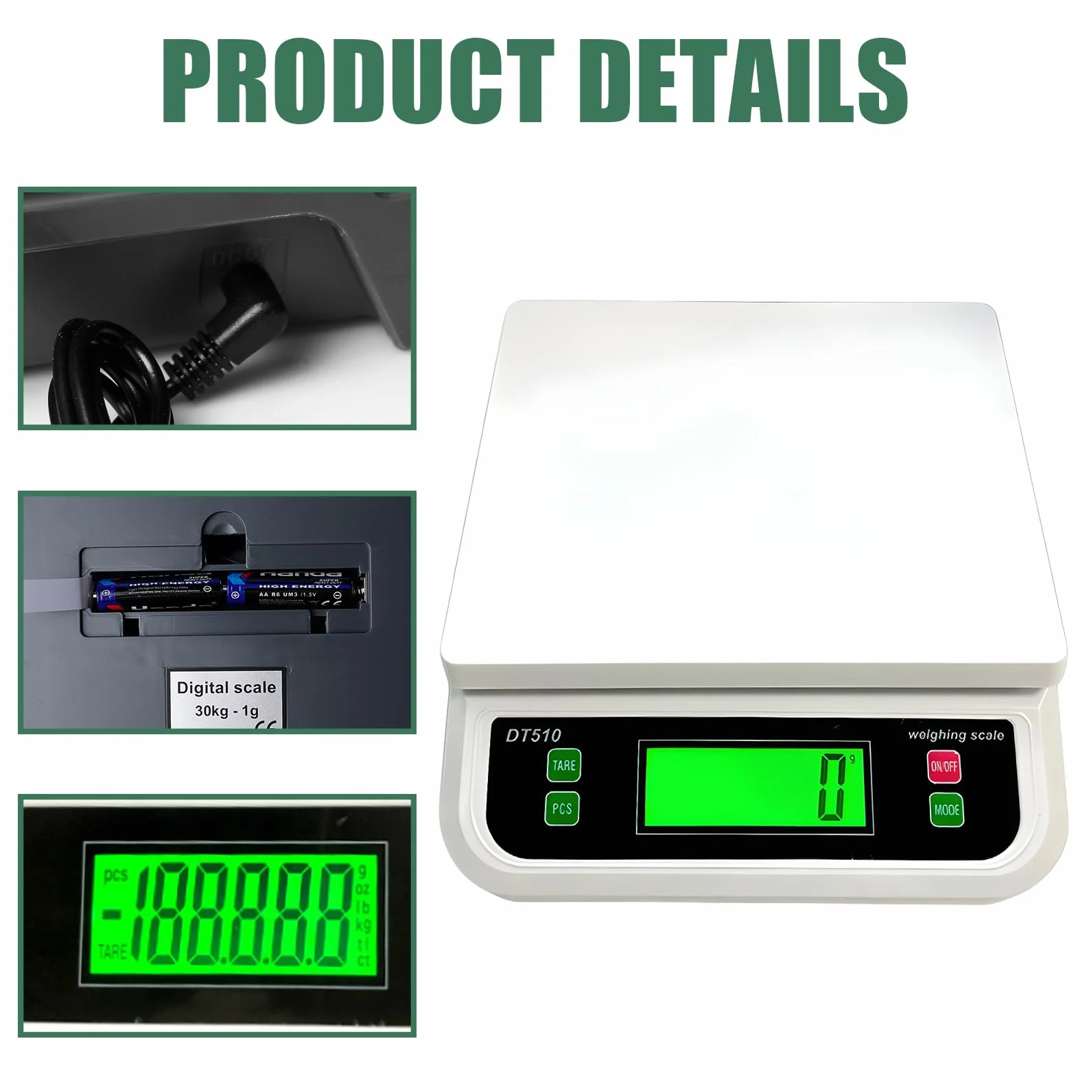Waga kuchenna: 30 kg/1 g, cyfrowa waga kuchenna z wyświetlaczem LCD, waga cyfrowa z 6 jednostkami g/kg/lb/oz/tl/ct, waga precyzyjna z funkcją liczenia tary, waga do żywności do kuchni i sklepu