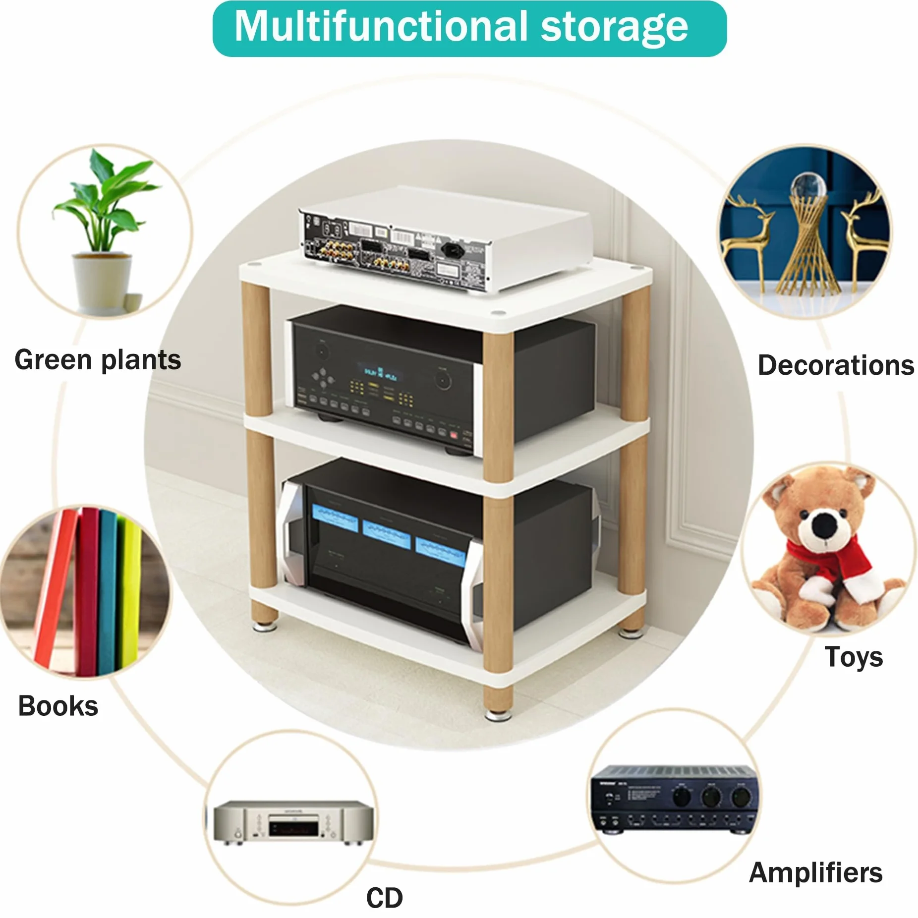 Szafka stereo stojak audio 2/3/4-poziomowy stojak multimedialny AV stojak konsola do gier wideo półka narożna centrum rozrywki drewniana półka audio-wideo uchwyt na odtwarzacz płyt Hifi stojak na