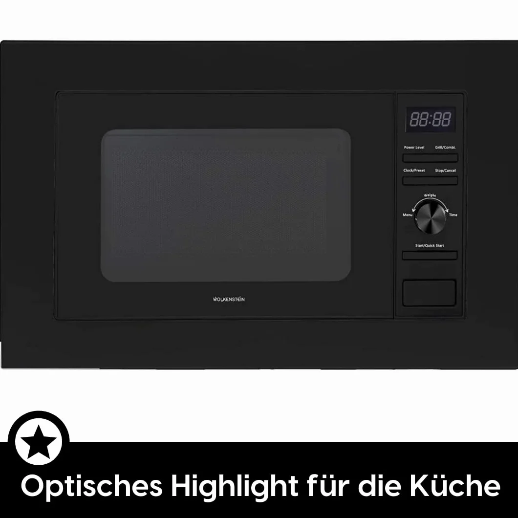Wolkenstein WMW800-20GB EB Einbau Mikrowelle, 60 cm breit, 800 W, 20 L, 6 Leistungsstufen, Auftaufunktion, Grill 900 W, Kindersicherung, Schwarz
