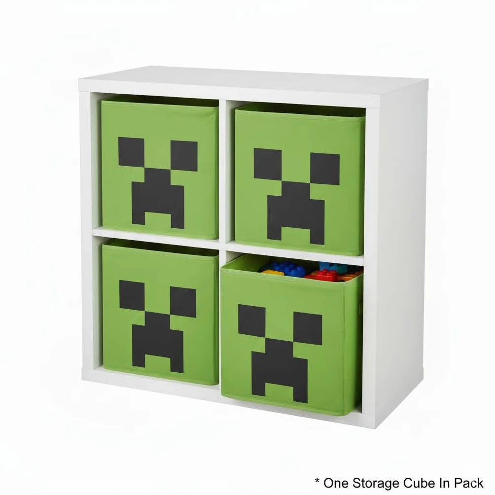 HOX Dziecięce składane pudełka do przechowywania Minecraft Creeper z uchwytami, trwałość i wysokiej jakości składane kostki do przechowywania, kompatybilne meble Ikea Kallax, idealne do organizacji