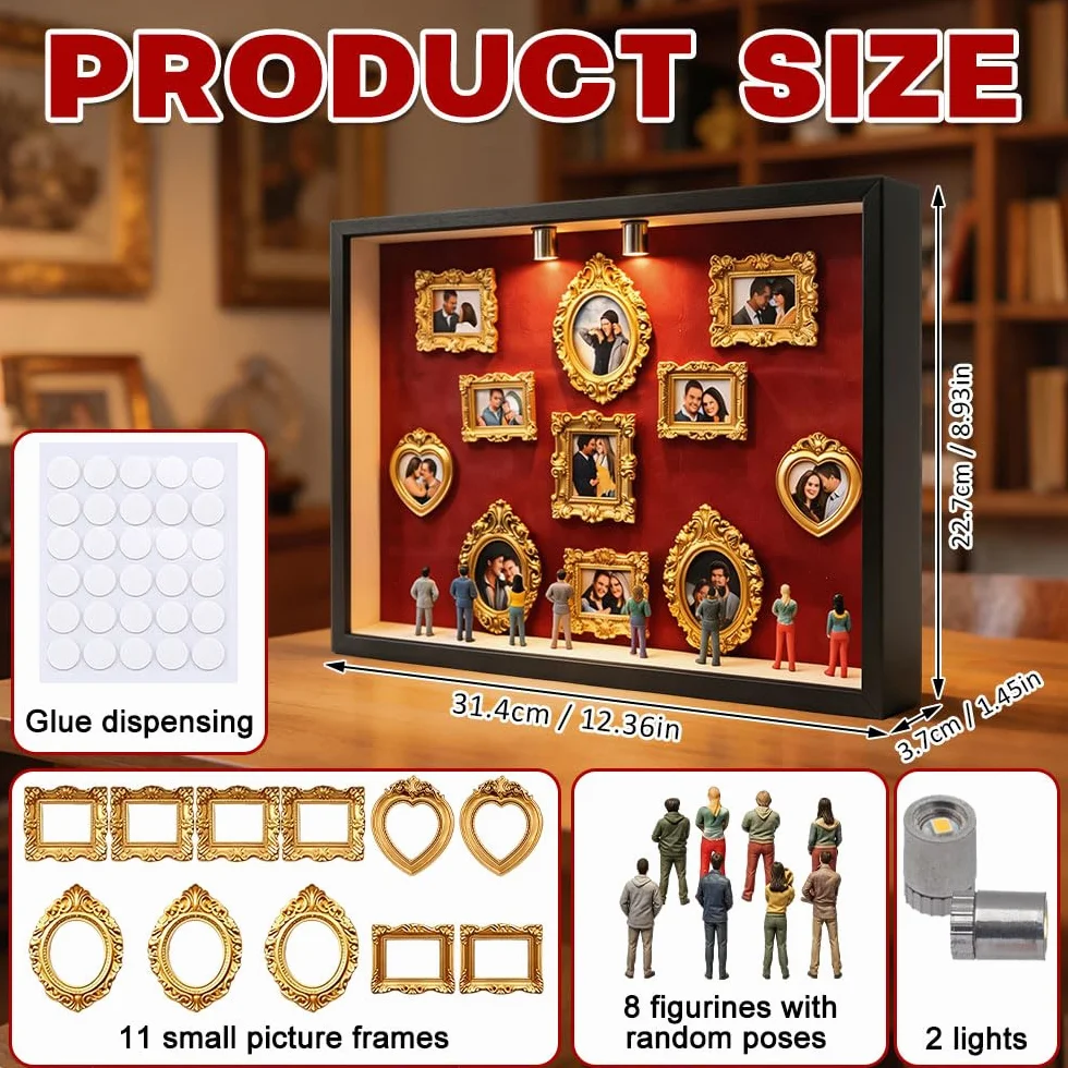 Silhouette Box Museum of Us kreatywny zestaw ramek na zdjęcia z 11 złotymi ramkami i 8 figurkami vintage