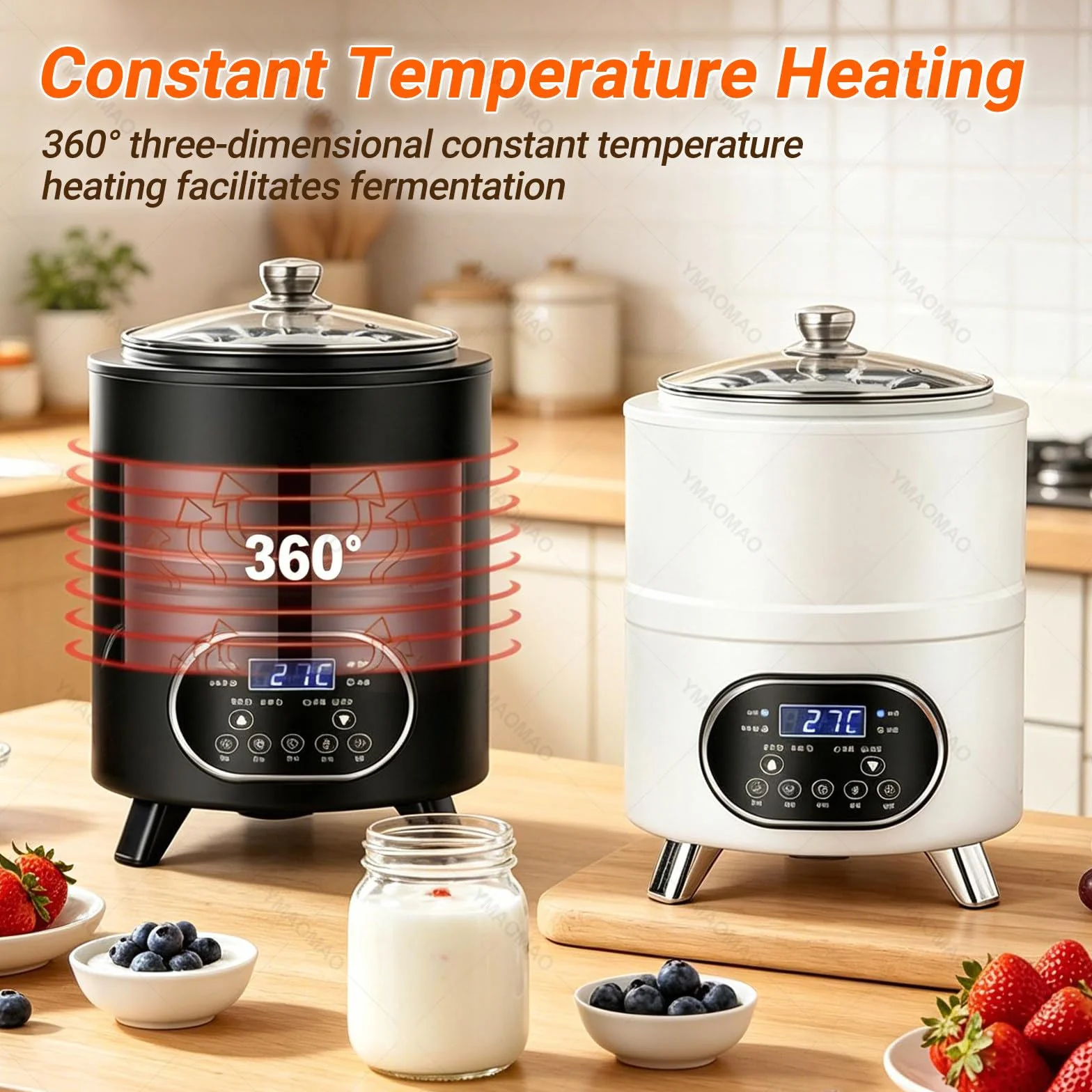 Maszyna do robienia jogurtów, 8 l/12 l z wyświetlaczem LED, regulowana temperatura 25℃-80℃, fermentacja w stałej temperaturze 360° do domowego jogurtu i Natto