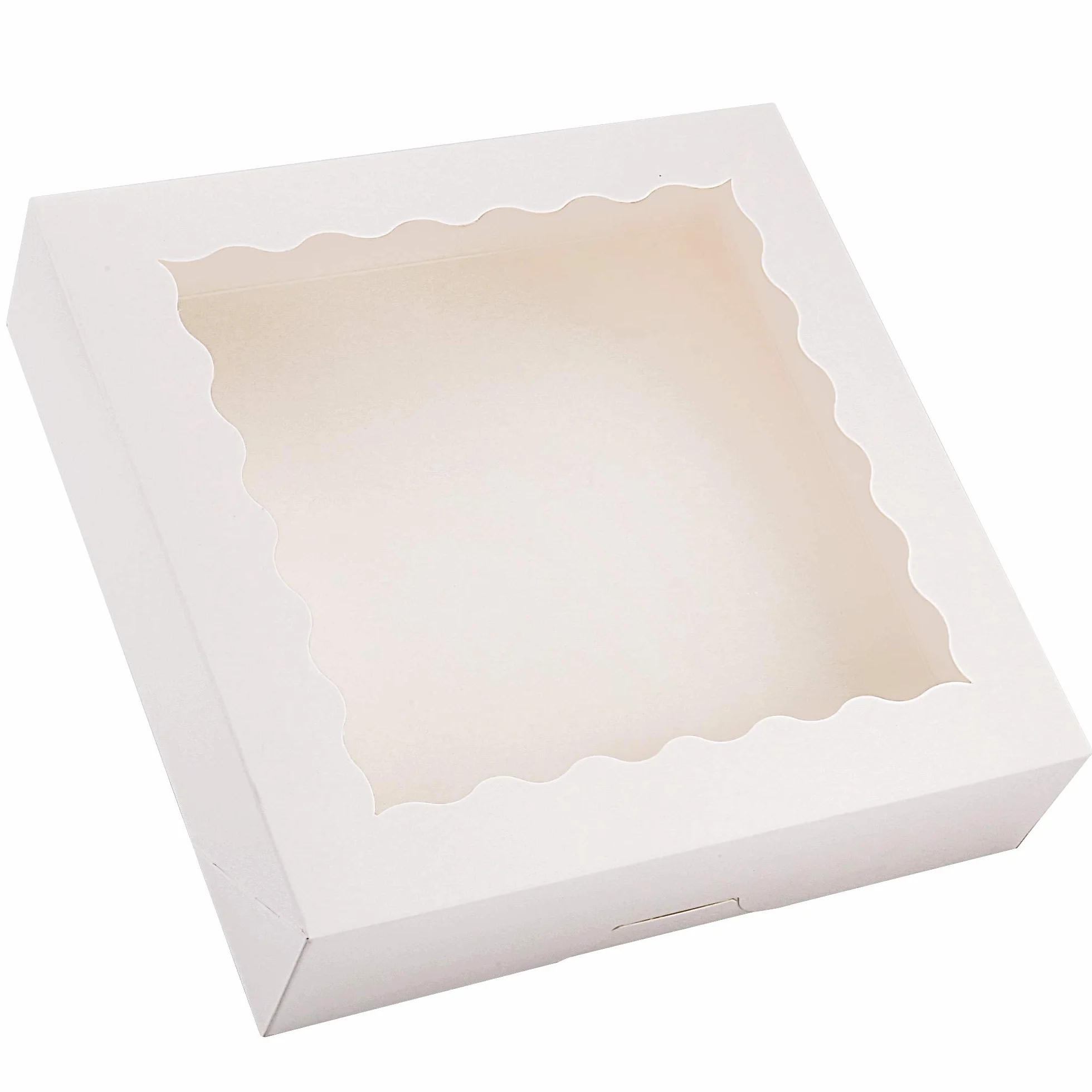 Tcoivs Zestaw 20 białych kwadratowych pudełek na ciasteczka z okienkiem, 23 x 23 x 6,3 cm, automatyczne wyskakujące pudełka na ciasteczka do wypieków