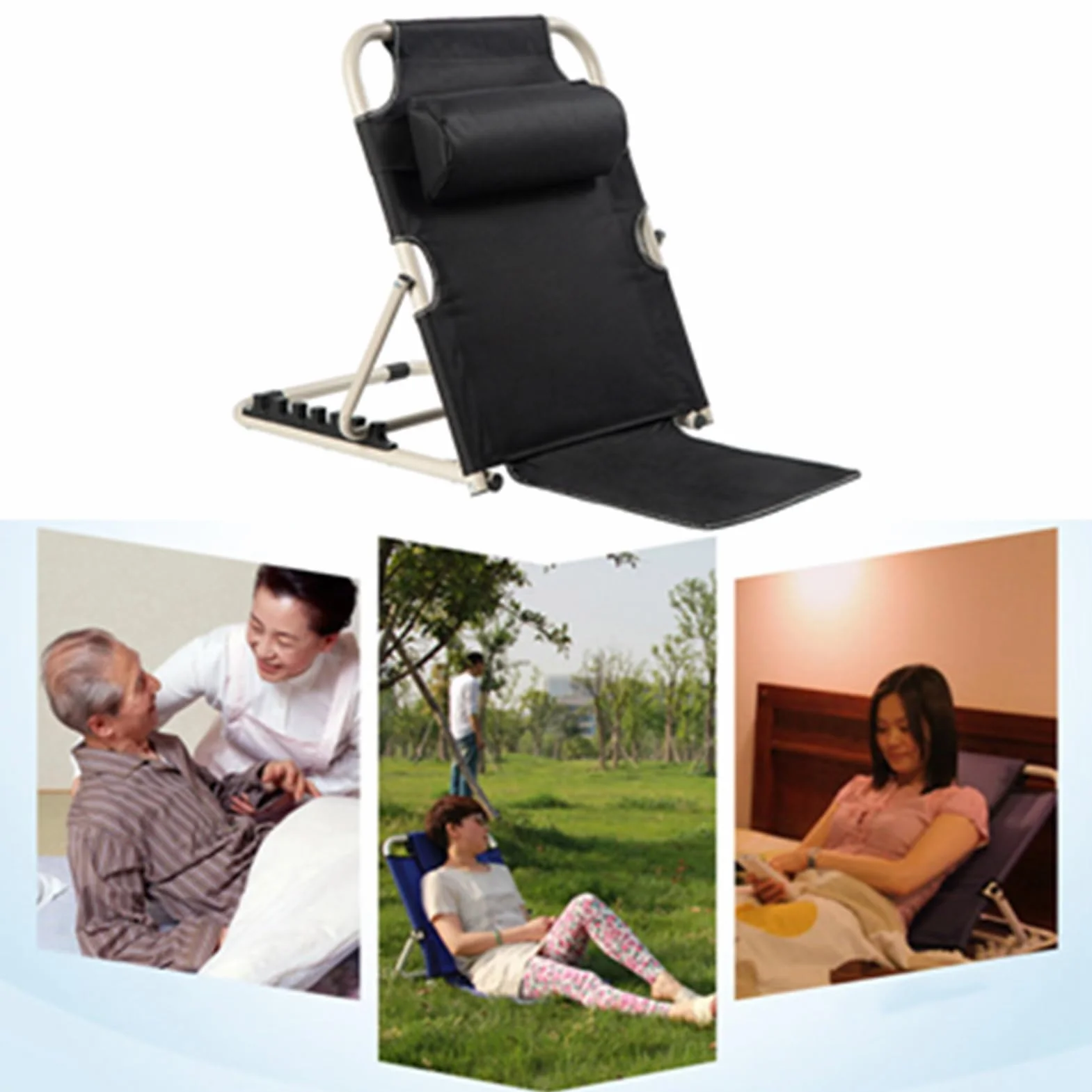 Generic Składane Oparcie łóżka, Wygodne, łatwe do Przechowywania, Trwałe Krzesło, Stabilne Podparcie, możliwość Regulacji Wielu Kątów, Ergonomiczne, z poduszką dla Osób Starszych i (BLACK)