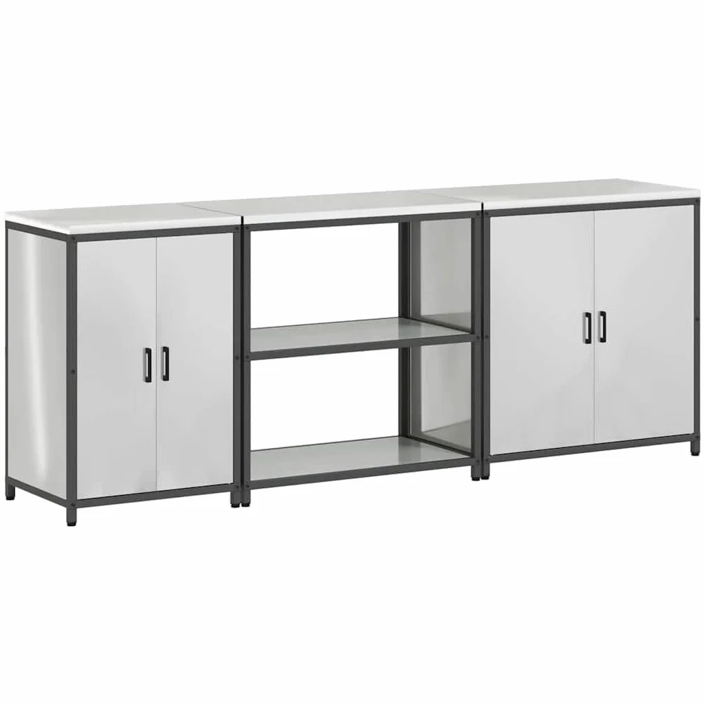 HATTEM zestaw do przechowywania kuchennego, 3 sztuki, srebrny | Stal ocynkowana, 4-drzwiowa, 6 półek, 90 x 50 x 92 cm, 60 x 50 x 92 cm