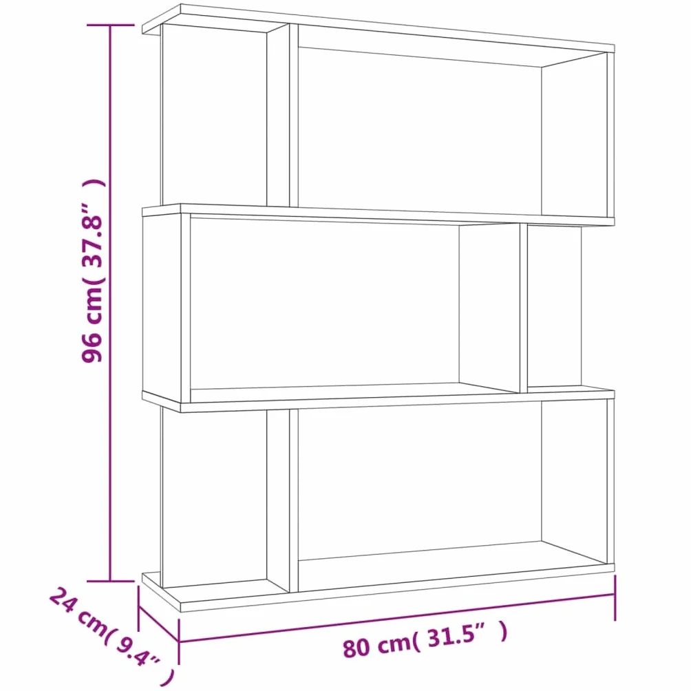 Regał na książki dąb Sonoma 80 x 24 x 96 cm, materiał drewnopochodny z 3 dużymi i 6 małymi przegródkami, jako ścianka działowa, do salonu, biura i korytarza, praktyczna półka i miejsce do