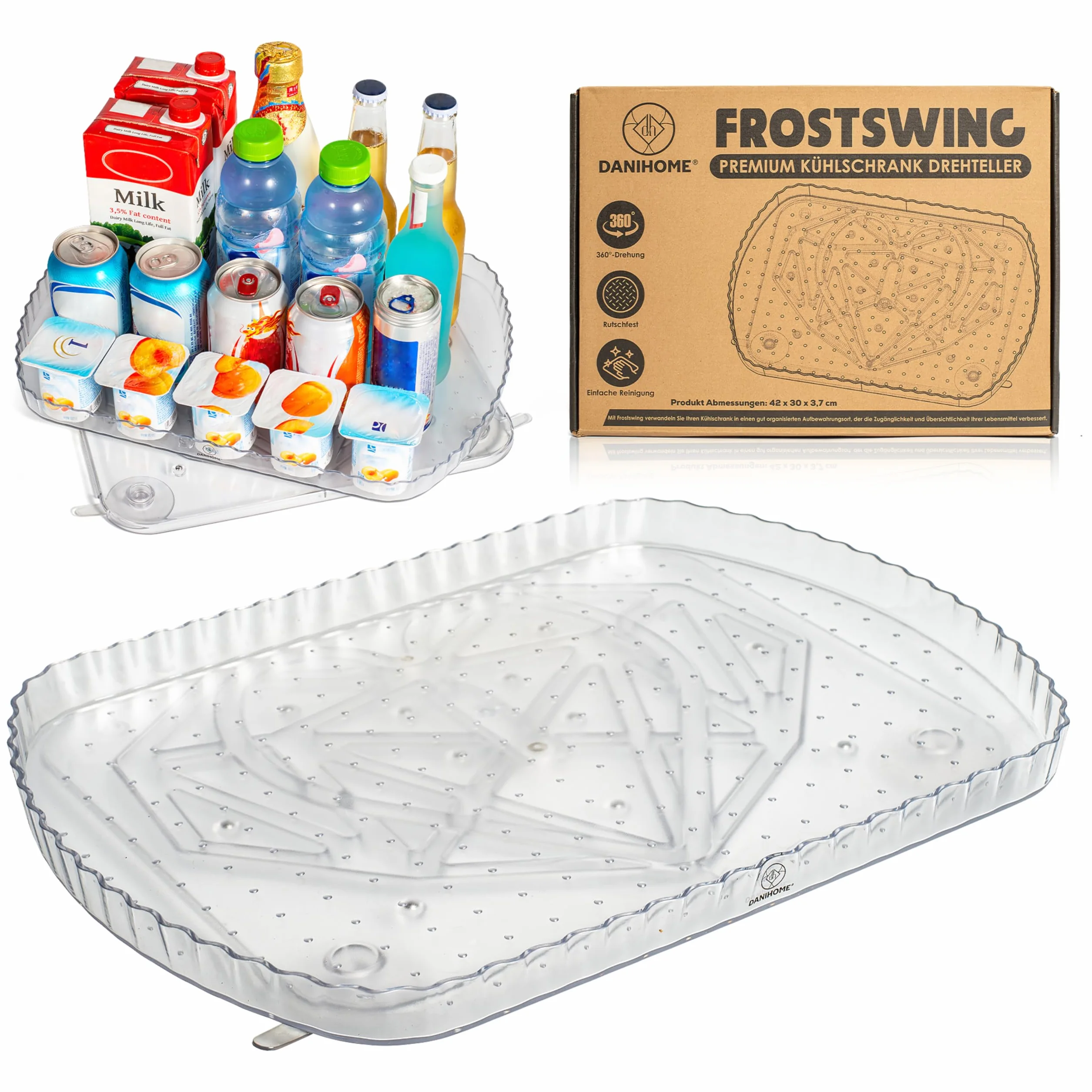 Frostswing – Organizer do lodówki dla maksymalnej przejrzystości, Wielofunkcyjny obrotowy talerz, Praktyczny organizer kuchenny, Obrotowy organizer talerza, Idealna organizacja i