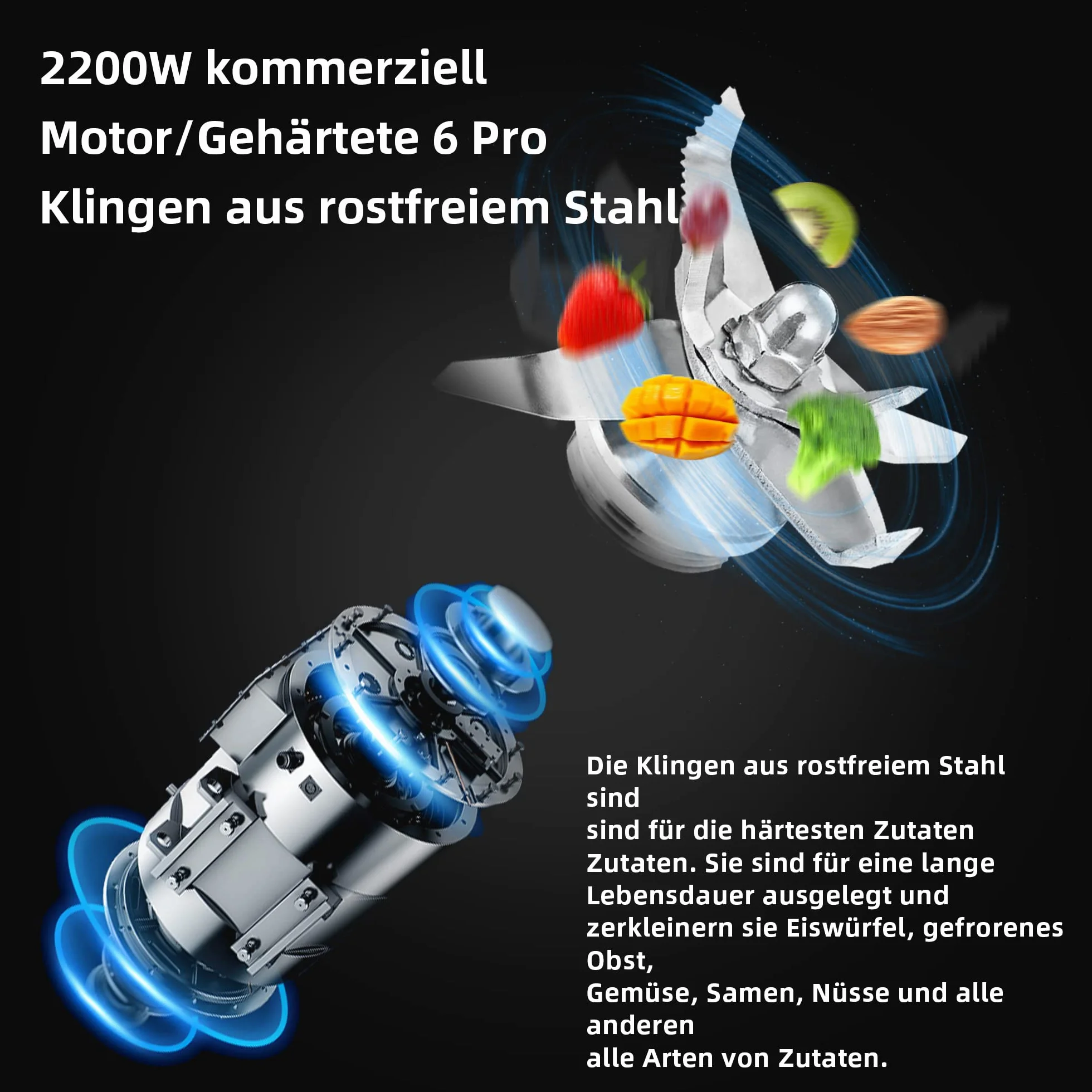 BioloMix Mikser o wysokiej wydajności 2200 W, funkcja samoczyszczenia | mikser stojący pojemnik 2 l i kubek podróżny o pojemności 600 ml, nie zawiera BPA