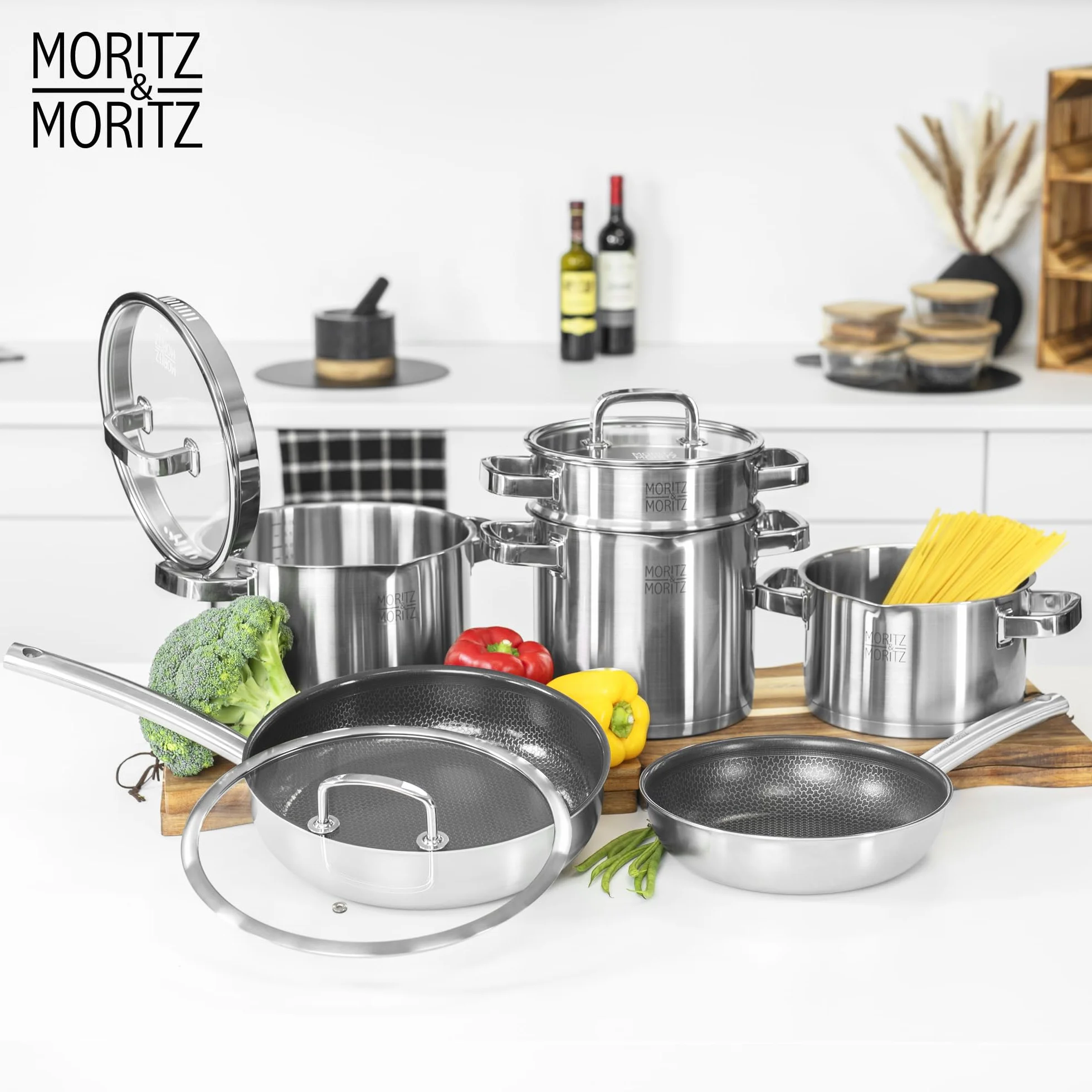 Moritz & Moritz Patelnia 28 cm do kuchenek indukcyjnych z komórkową strukturą z ceramicznym powłokiem - do wszystkich rodzajów kuchenek - Patelnia antyprzywarcza do kuchenek indukcyjnych do gotowania