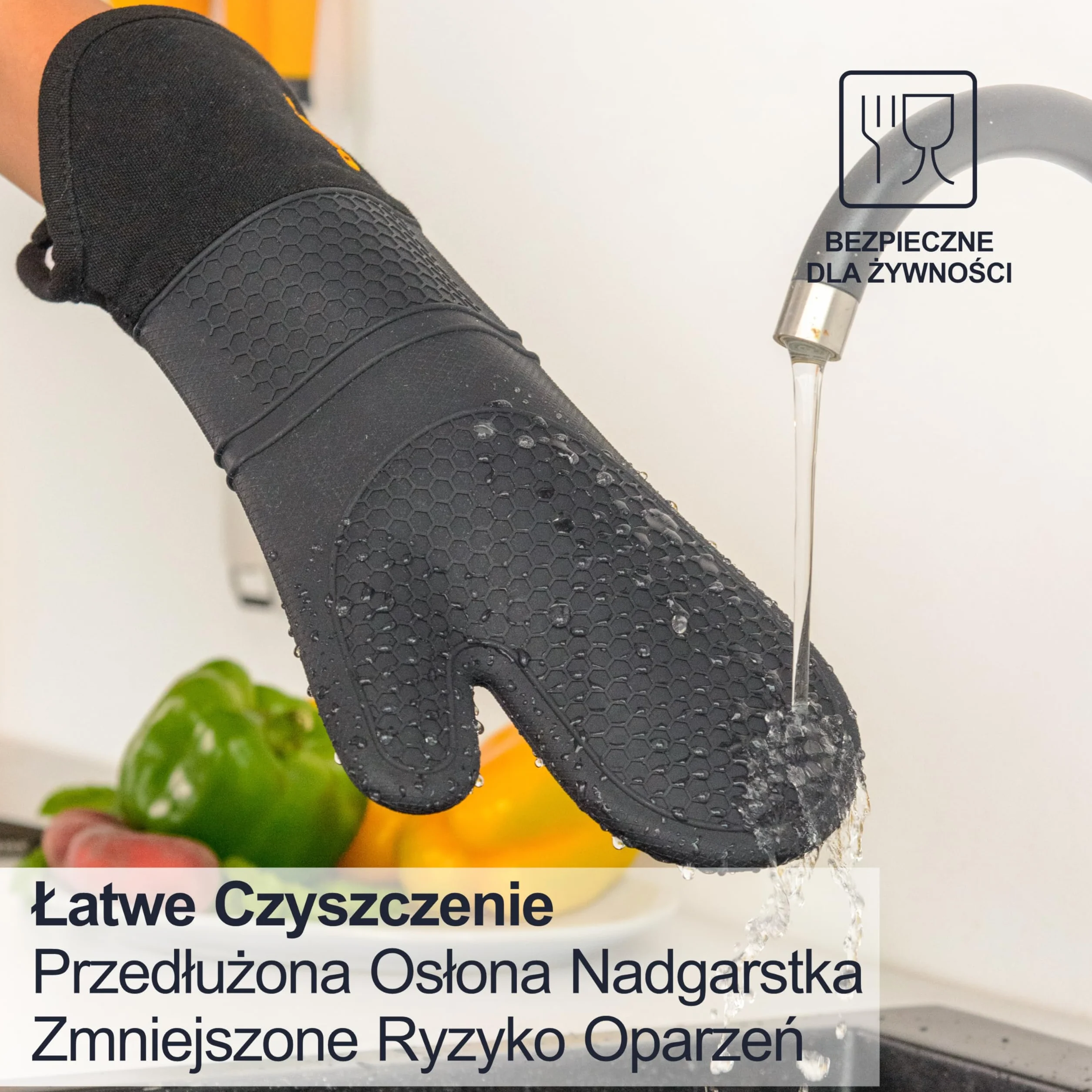 DEISS Pro Zestaw Silikonowych Rękawic Kuchennych Odpornych na Temperatury i Plamy, Rękawice do Grilla z Miękką Bawełnianą Podszewką, Wodoodporne, Bardzo Długie, Elastyczne, Grube Rękawice Kuchenne