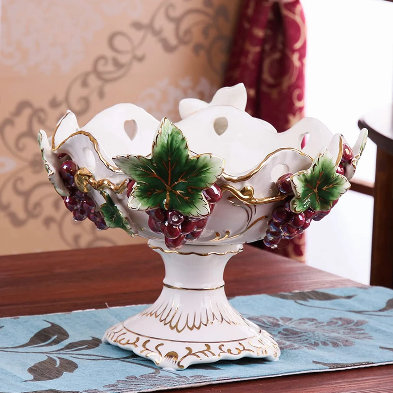 Ceramiczna miska na owoce, Porcelanowy styl dworski cukierki orzechy talerz dekoracja winogron taca, wysokiej klasy przekąski kompot jagoda kosz na owoce(Orange)