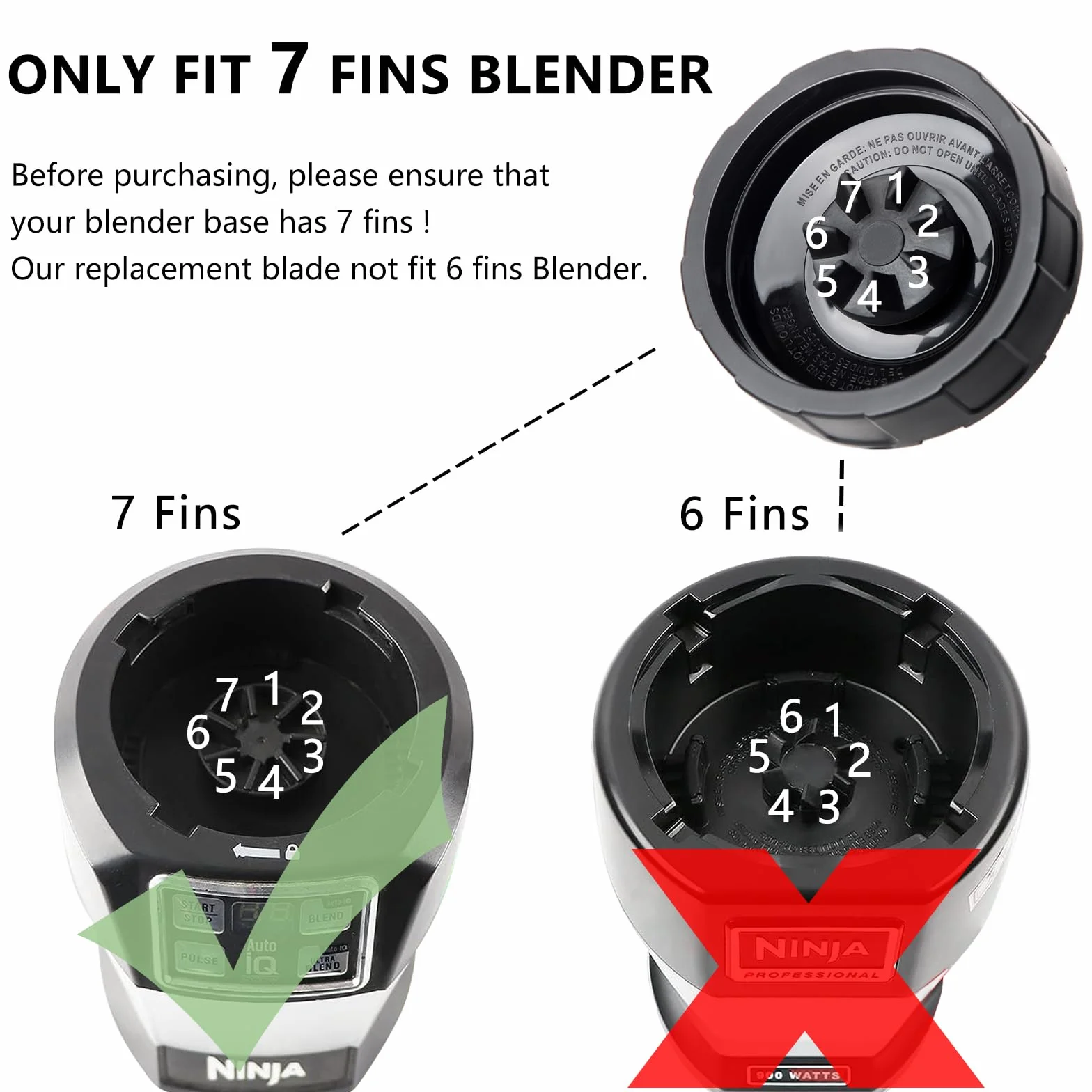 Części zamienne do blendera z 7 płetwami kompatybilne z blenderem Ninja, ostrze blendera pasuje do Ninja BL450_30 BL480_30 BL490_30 BL640 BN400 BN750 BN800 CL405CO CT680 NN100A NN101 NN102 BL2012