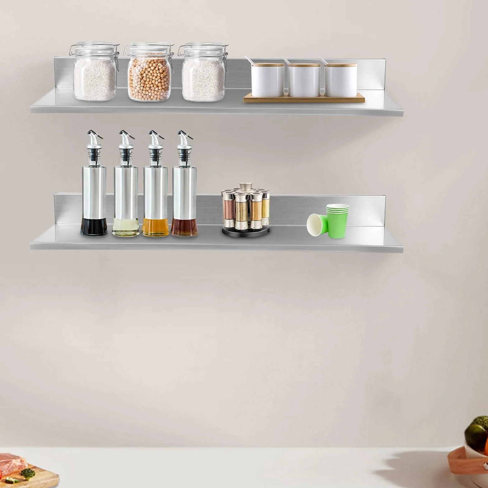 Zestaw 2 półek ściennych ze stali nierdzewnej do profesjonalnej kuchni – wytrzymałe, trwałe i wytrzymałe | idealne do gastronomii | dużych kuchniach i gospodarstwach domowych – nie zajmuje