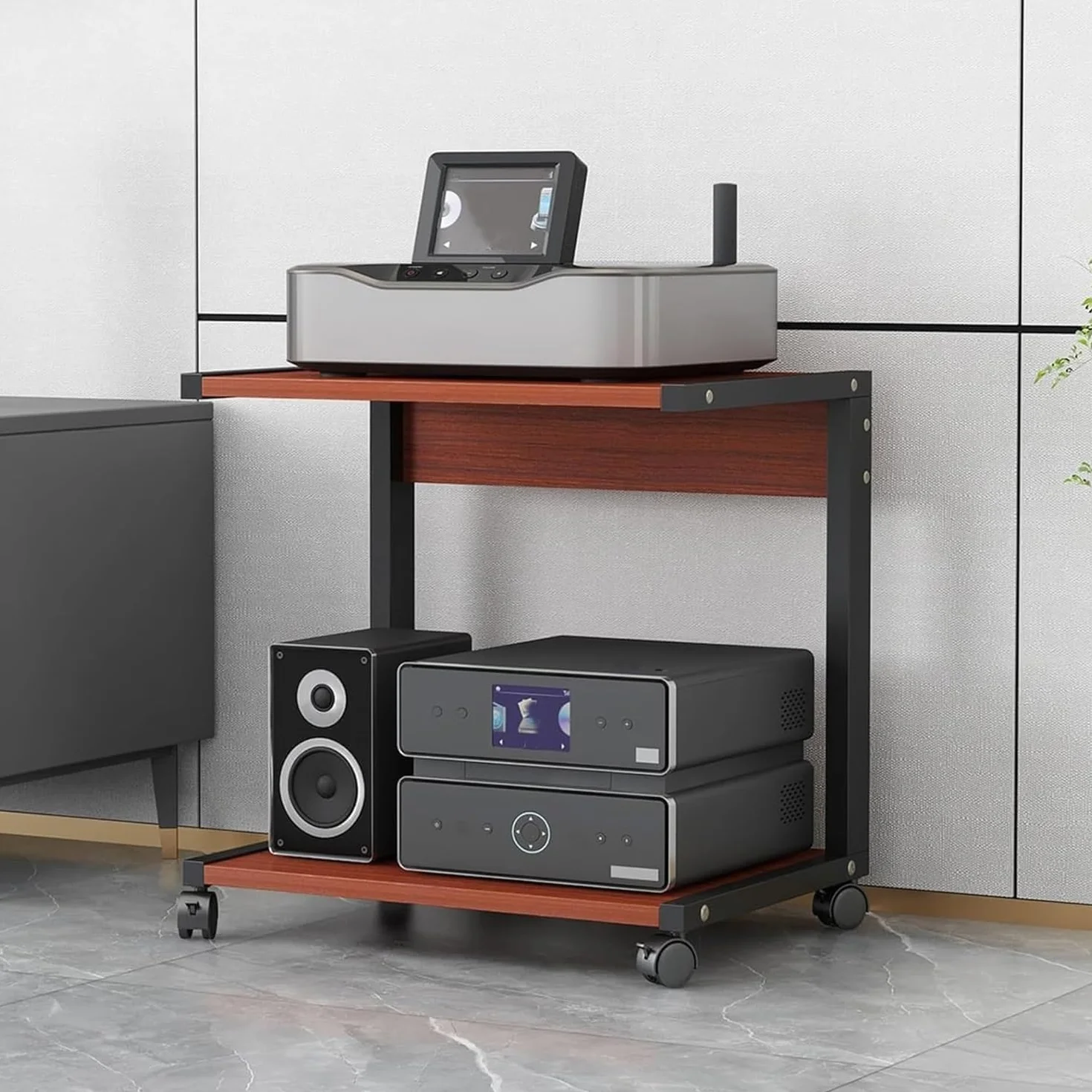 Stojak na sprzęt audio HiFi, 2-poziomowy stojak na sprzęt audio AV, półka na gramofon/konsolę do gier/DVD, drewniana szafka pod telewizor stereo, do salonów, pokojów gier i centrów rozrywki (natu