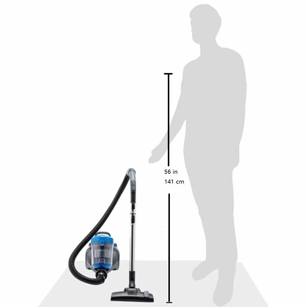 Amazon Basics – Odkurzacz cylindryczny, wydajny, kompaktowy i lekki, bez worka, do podłóg twardych i dywanowych, filtr HEPA, 700 W, 2,0 l, EU, czarny/niebieski