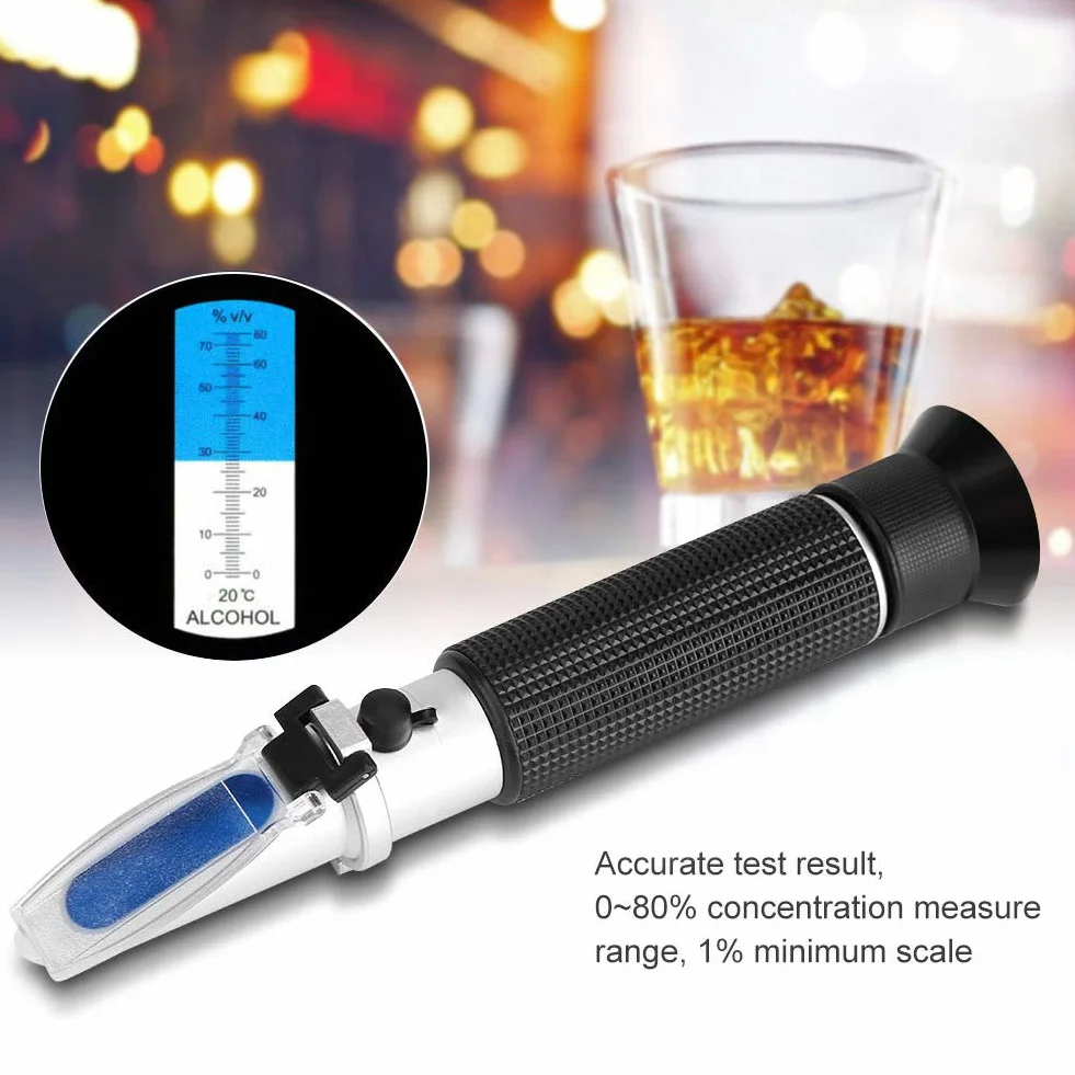 Tometr do alkoholu spirytusowego, parzenia alkoholu, refraktometr alkoholowy, refraktometr alkoholowy, profesjonalny ręczny alkohol 0 80% testowy refraktometr tester miernik przyrządu pomiarowego
