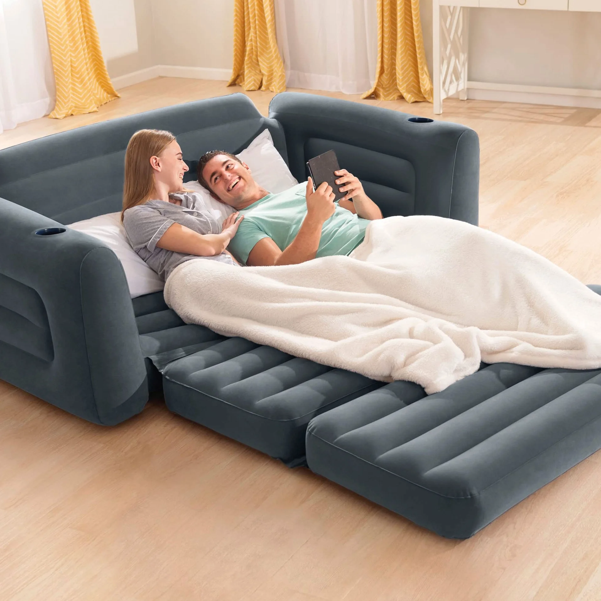 Intex Sofa Rozkładana, Czarny, 203 x 224 x 66 cm