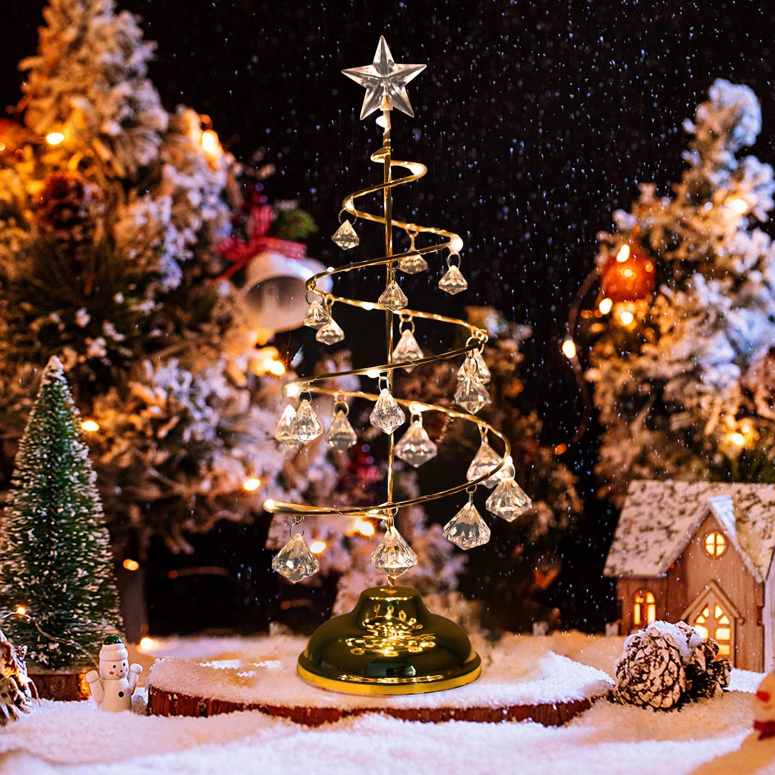 Lampki choinkowe LED z kryształami 33 cm dekoracja stołu złota
