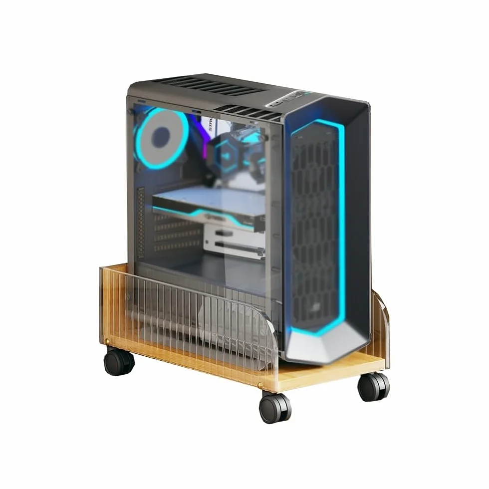 Stojak na PC do podłogi Stojak na komputer PC Tower, akrylowy stojak na procesor pod biurkiem z kółkami, stojak na komputer do podłogowego stojaka na procesor Pasuje do większości komputerów do gier S