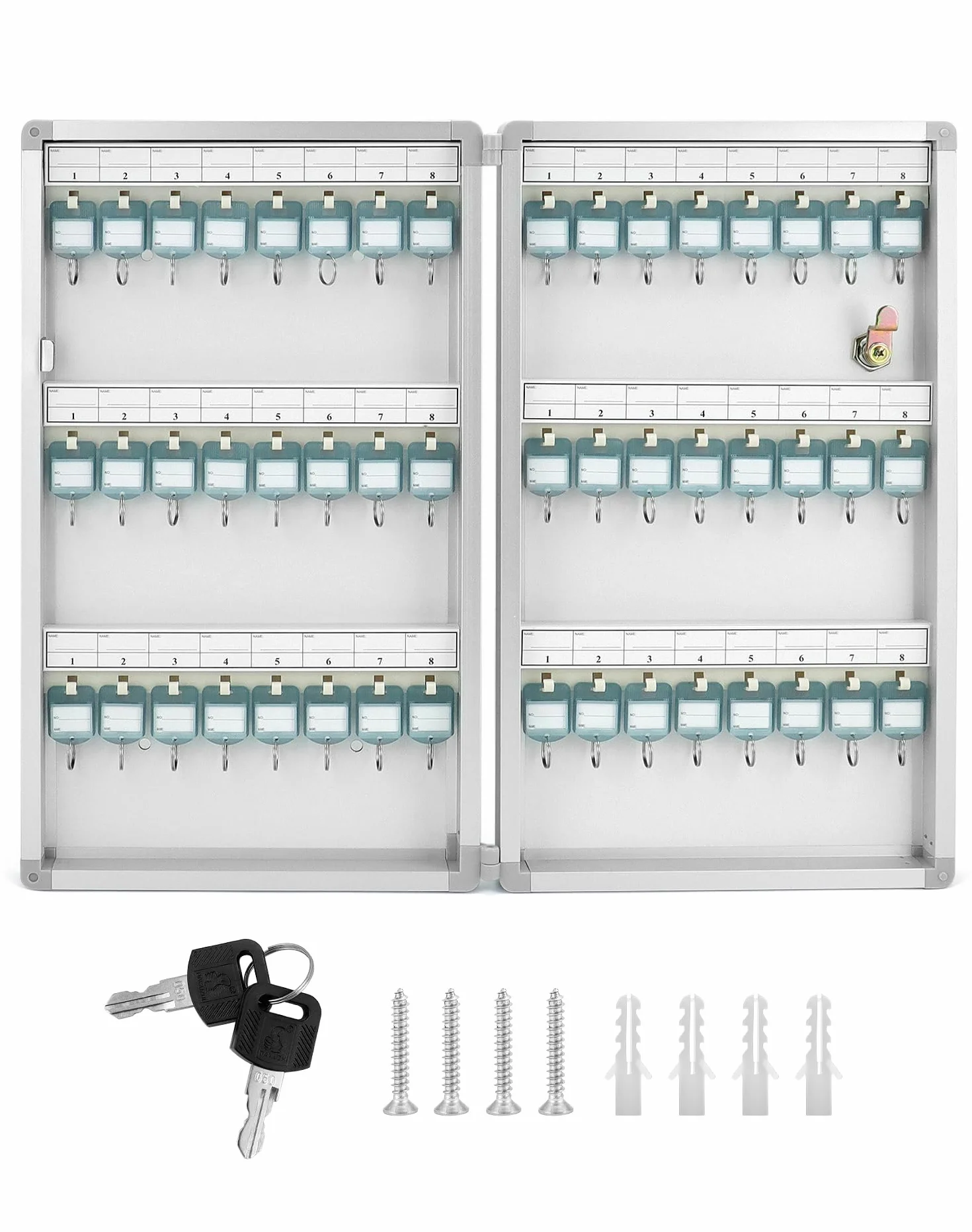 QWORK® szafka na klucze, szafka na klucze z 48 haczykami, jasnoszara, 264 x 60 x 435 mm