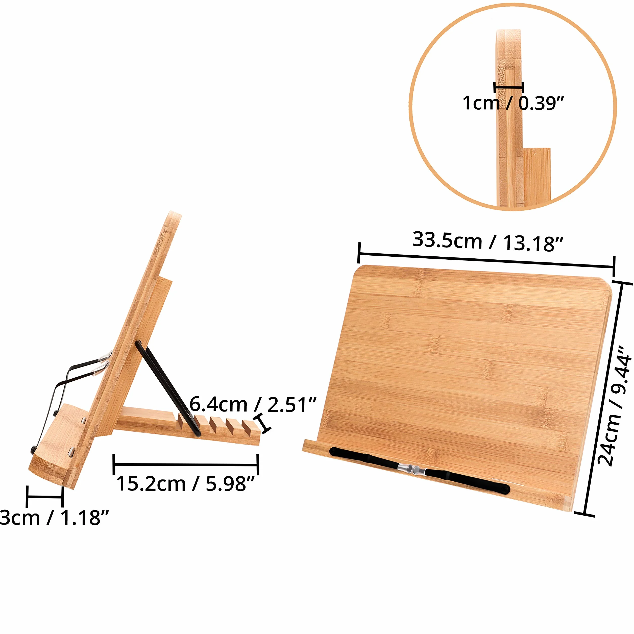 Kurtzy Regulowany Bambusowy Uchwyt na Książkę Kucharską, Czytanie Przepisu - 33,5 x 24 cm - Składana Podkładka Pod Dużą i Małą Książkę, Muzykę, Książkę Kucharską, iPada i Tablet