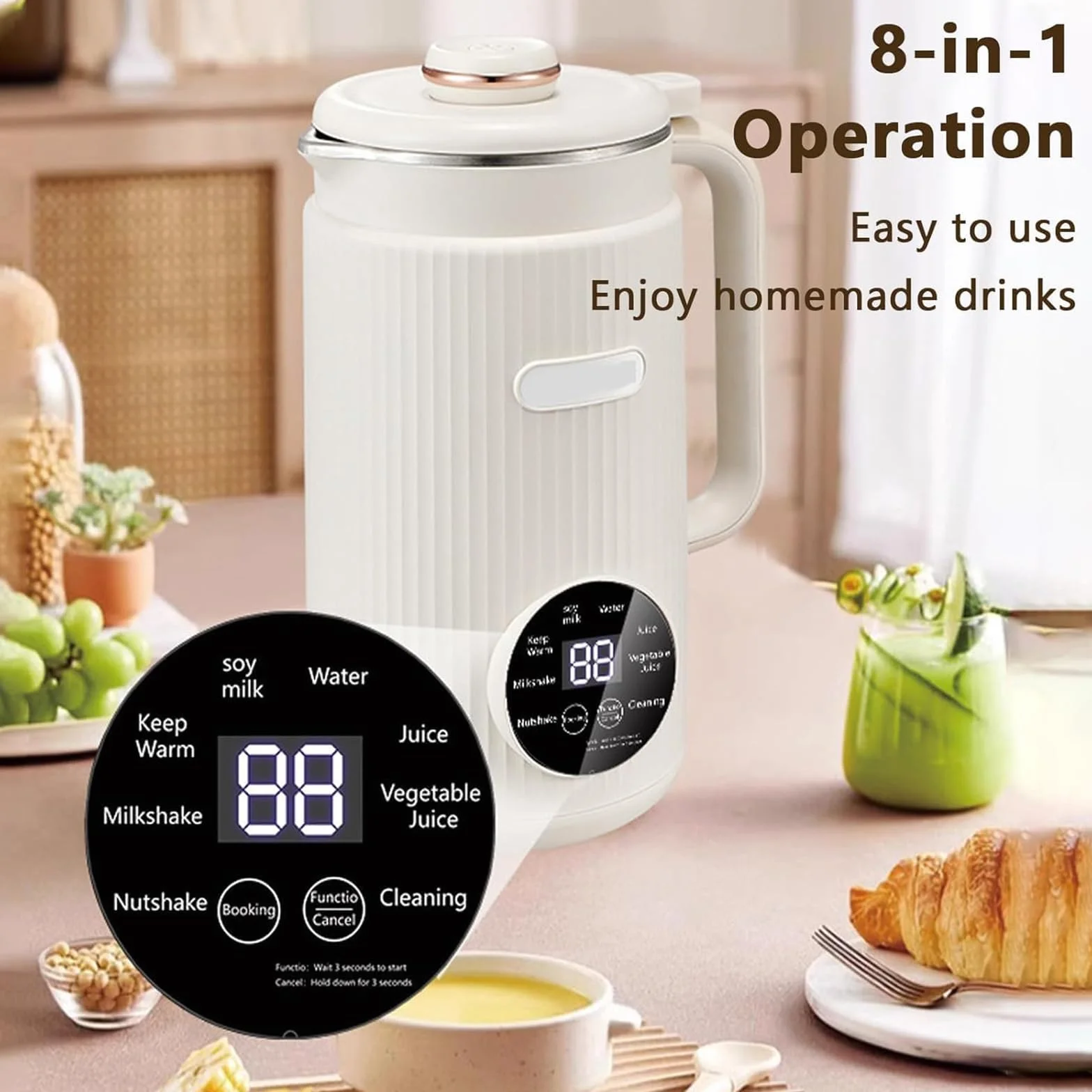 Elektryczny ekspres do mleka sojowego o pojemności 1200 ml, automatyczny inteligentny blender do żywności, 10-ostrzowy system cięcia ze stali nierdzewnej, 12-godzinny timer, 8 wszechstronnych green