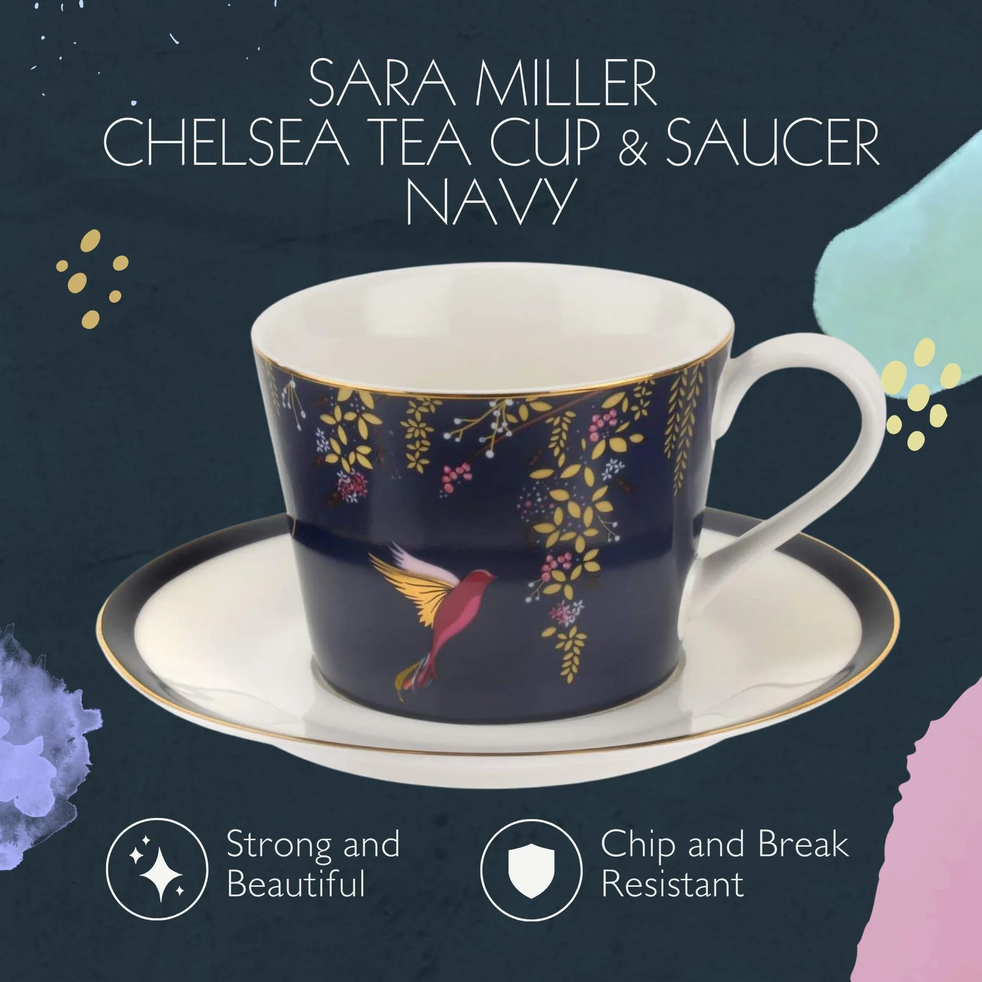 Sara Miller na kubek i spodek Portmeirion Chelsea, ceramiczny granatowy, 230 x 185 x 95 cm