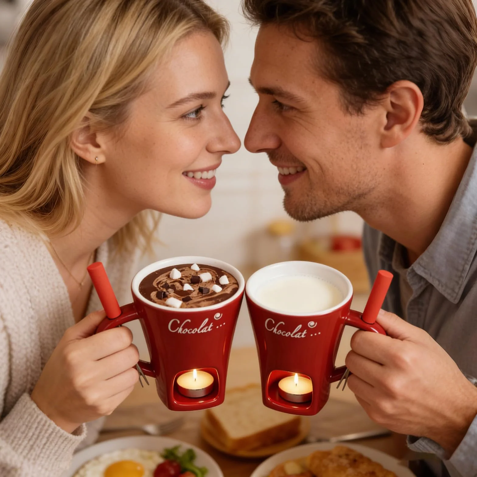Czerwona filiżanka do fondue czekoladowego z widelcem, ceramiczny zestaw do fondue czekoladowego, 130 ml, mini kubek do fondue czekoladowego, wielofunkcyjny, do sera, czekolady, masła i pianek