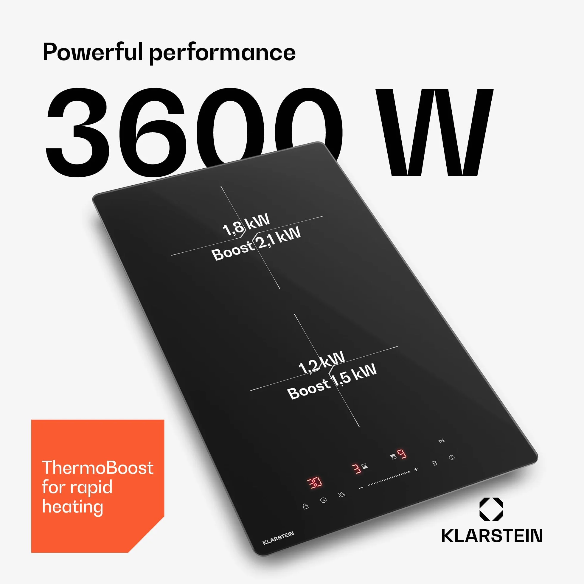 Klarstein PowerGlide Induktionskochfeld 2-Zonen 3500W Boost Touch-Schieberegler Schwarz