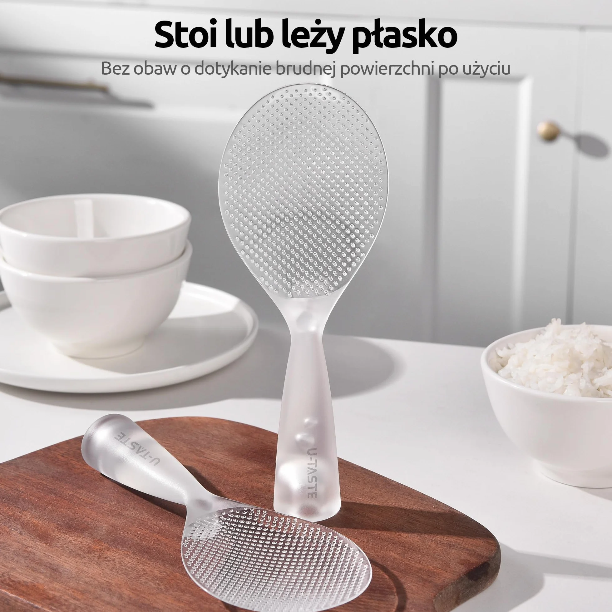 U-Taste Łyżka do ryżu, odporna na temperaturę 165°C, do żywności, z powłoką nieprzywierającą, do nakładania sałatek, sushi i makaronu (przezroczysta)