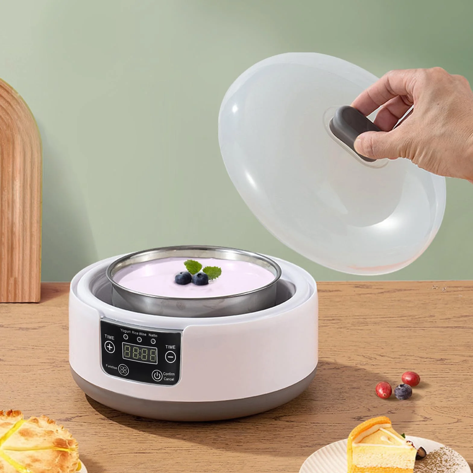 Elektryczna maszyna do robienia jogurtu, 1,2 l domowy jogurt Natto Maker, domowy inkubator do jogurtu ze szklanym słoikiem i wkładką ze stali nierdzewnej, do domowego (Wtyczka UE