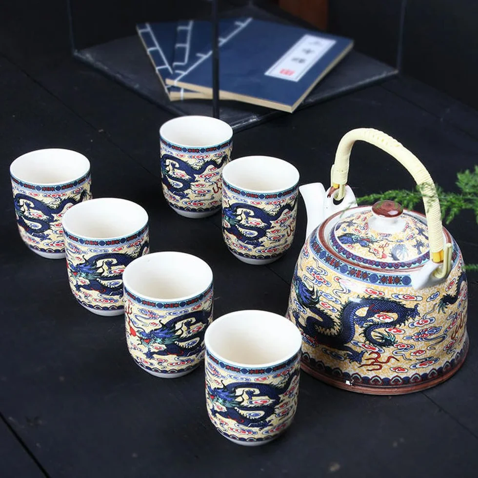 1 garnek 6 filiżanek kreatywny ceramiczny zestaw do herbaty ręcznie robiony czajniczek kubek chińska porcelana prezent GungFu kwiatowa herbata biuro podróż herbata