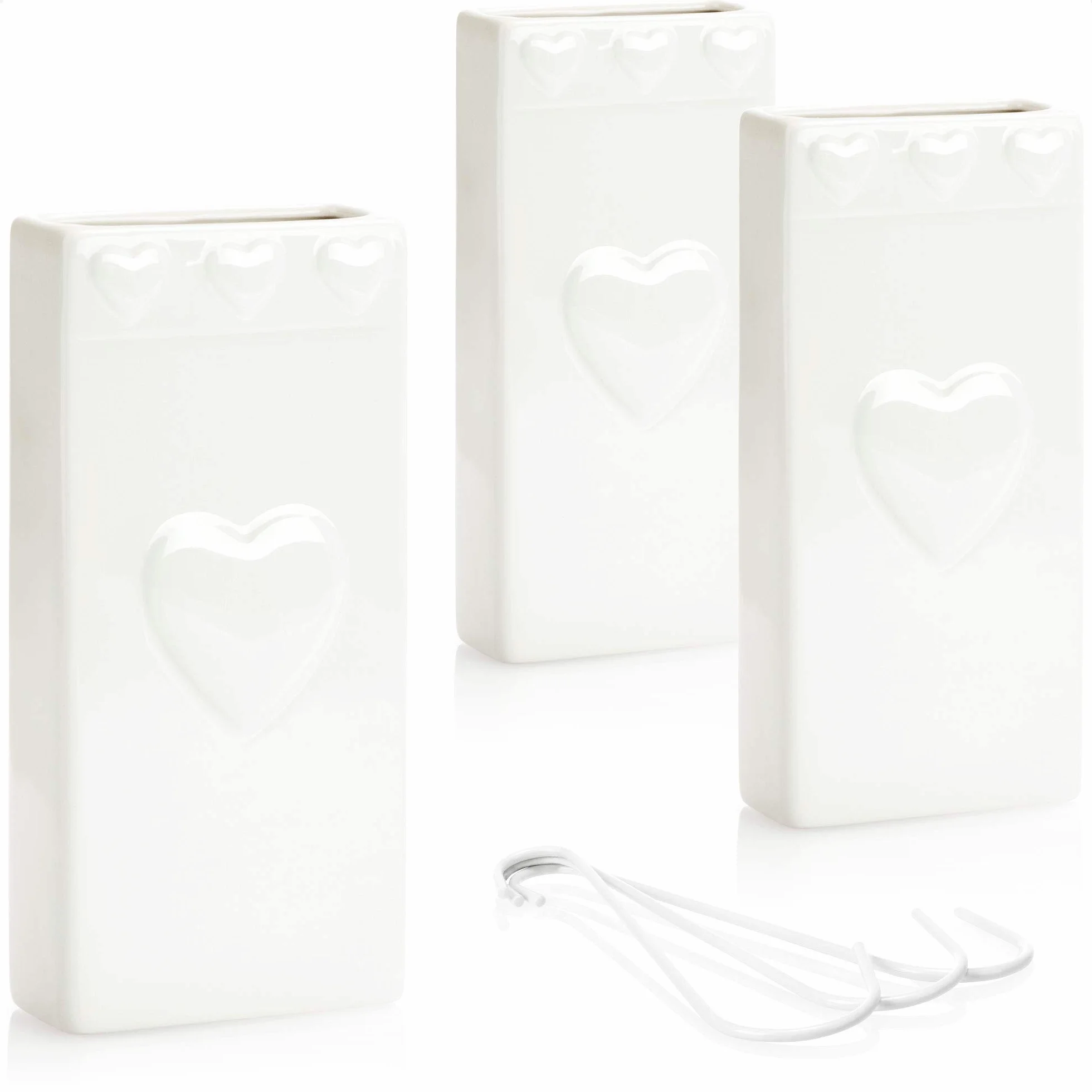 COM-FOUR® 3x nawilzacz grzejnikowy - nawilzacz powietrza z wzorem serca - ceramiczny nawilzacz na wode - 320 ml (biale serce)
