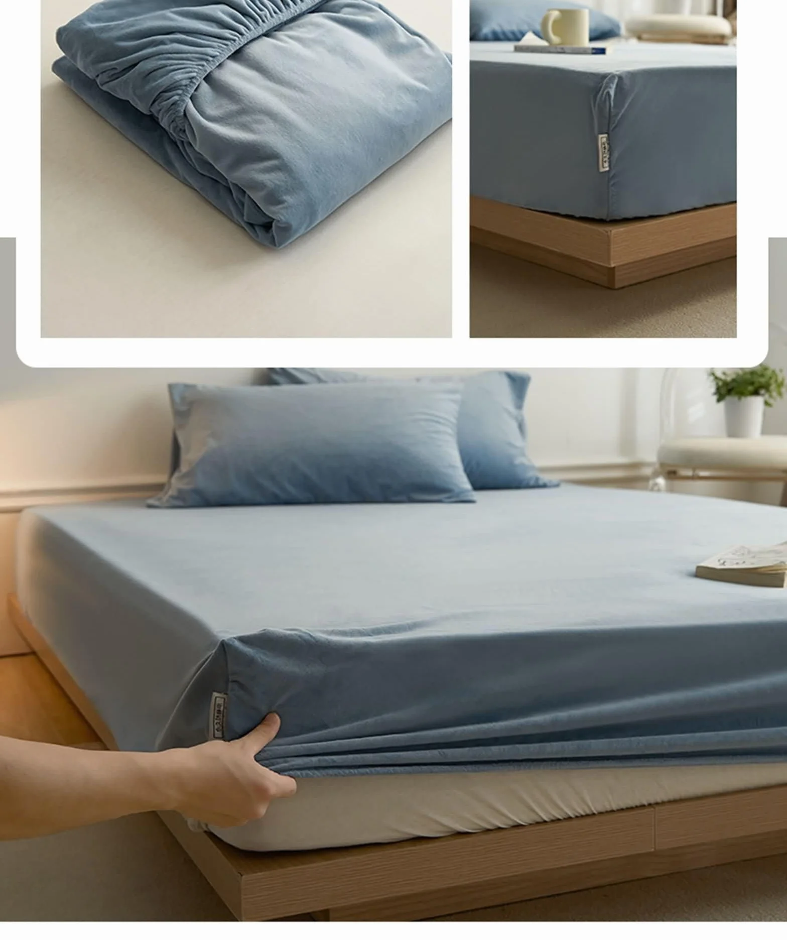 Prześcieradło z gumką 100 x 200 cm + 15 cm, dżersej, jednokolorowe prześcieradło z gumką, aksamitne, odporne na zmarszczki, blaknięcie, zestaw pościeli, kolor niebieski, do łóżka