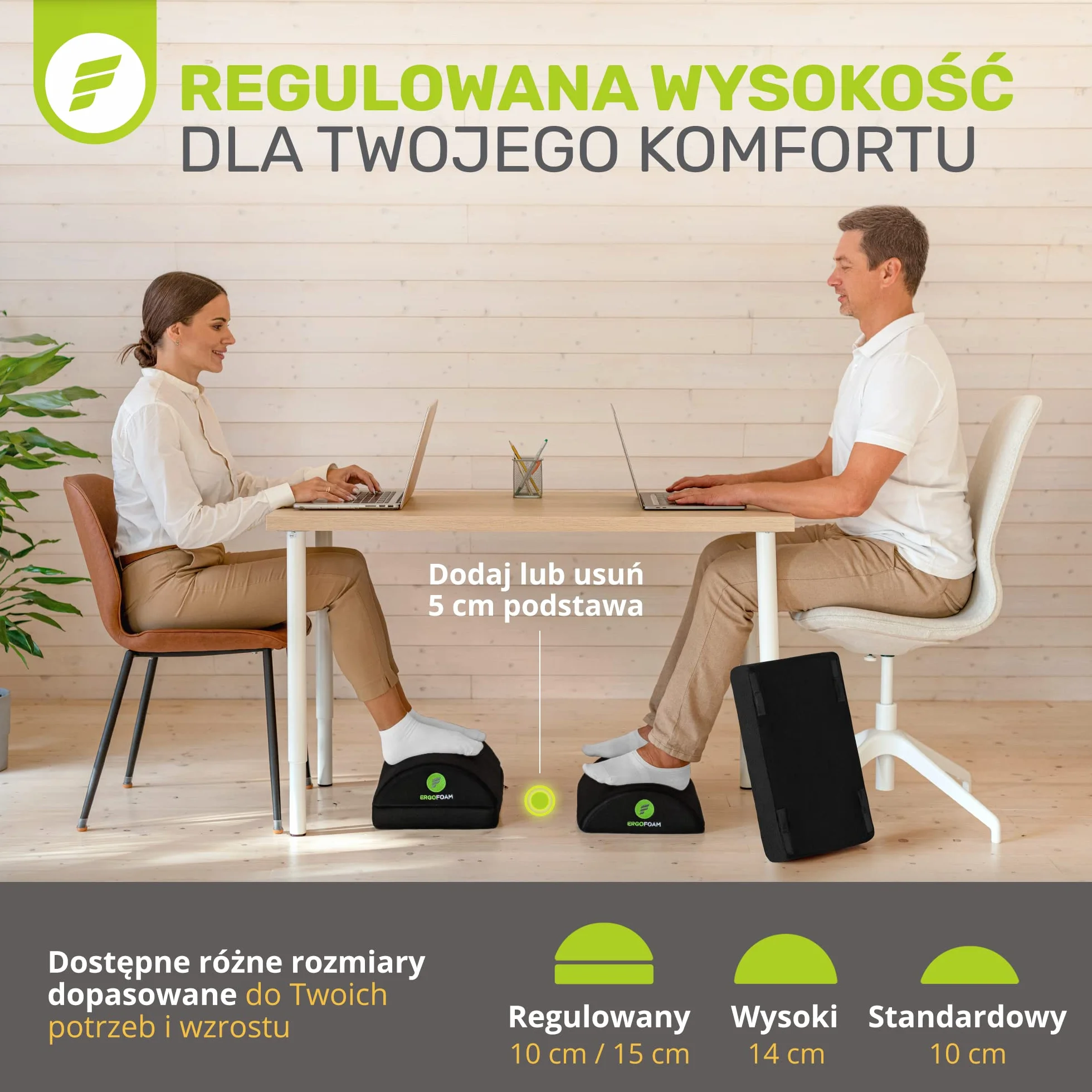 ErgoFoam Regulowany podnóżek pod biurkiem dla dodanej wysokości - duży wysokiej jakości aksamitny miękki piankowy podnóżek na biurko - najwygodniejszy podnóżek na biurku na świecie dla pleców, lędźwiu, bólu kolan (czarny)
