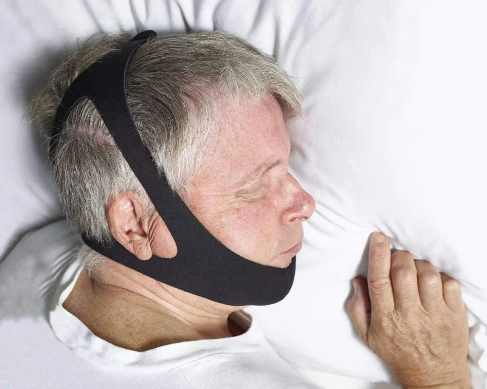 sleepPro Opaska pod brodę zapobiegająca chrapaniu, blokuje chrapanie ust, wspomaga oddychanie przez nos, regulowana, łatwa do czyszczenia