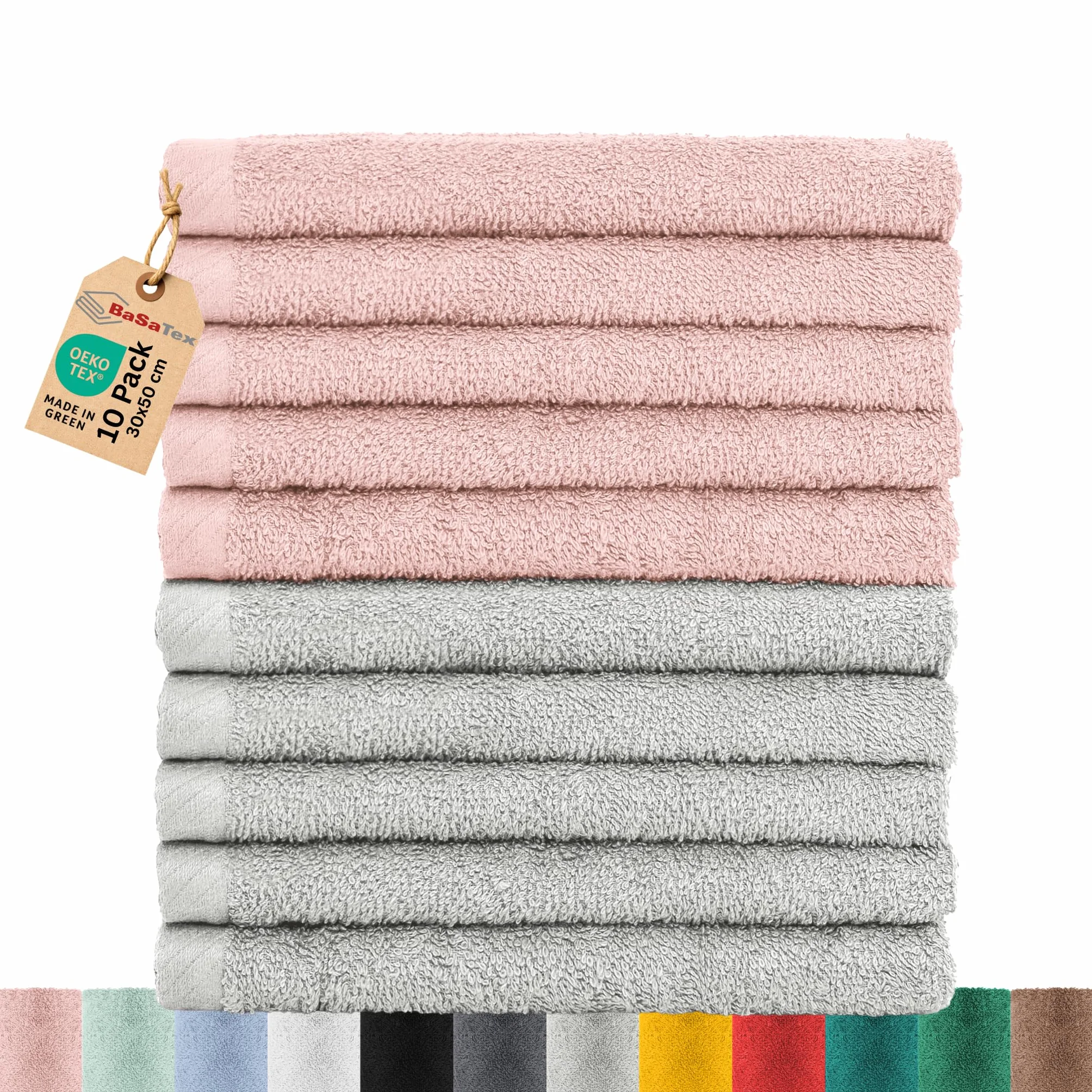 Zestaw 10 ręczników frotte dla gości 30 x 50 cm | 100% bawełna | 10 x ręcznik dla gości szary/brudny róż
