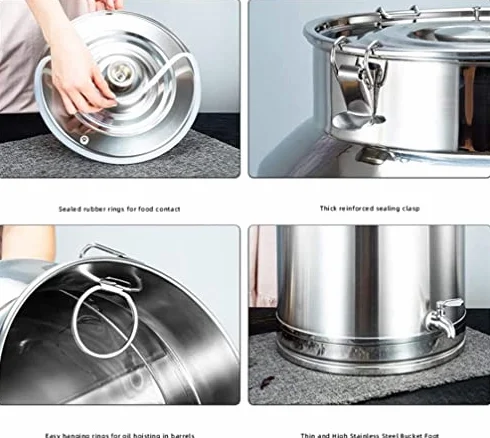 Heavy Duty Stainless Steel Milk Jug With Tap Sealed Container For Oil Wine Storage 304 Rdzeszczoodporne wiadro z czajnikiem Łatwy do czyszczenia do domu Camping Kitchen Fermentation i płynne dozowanie