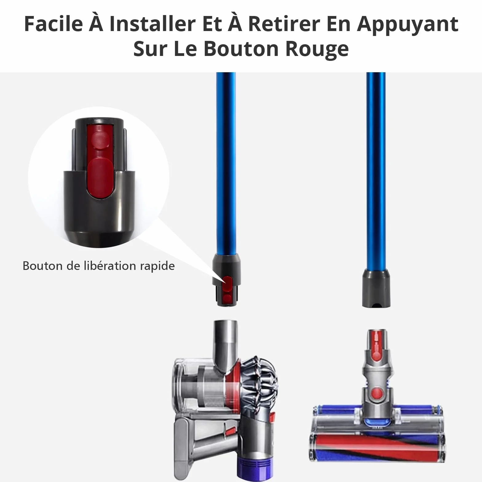Cheerhom 1 x rura teleskopowa Quick Release sztywny pręt kompatybilny z Dyson V7 V8 V10 V11 V15 Stick Cleaners, niebieski