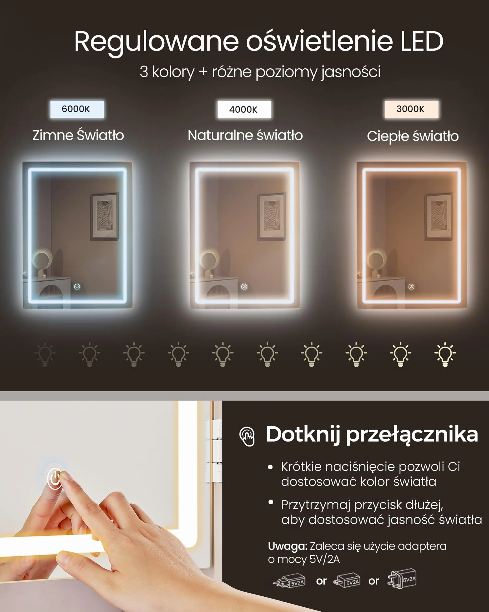 VASAGLE Kolekcja KAILYN - Toaletka z oświetleniem LED, 40 x 118,3 x 145 cm, toaletka z lustrem, toaletka kosmetyczna z szufladami, regulowane półki, nowoczesna, kolor biały chmurowy RDT624WB01
