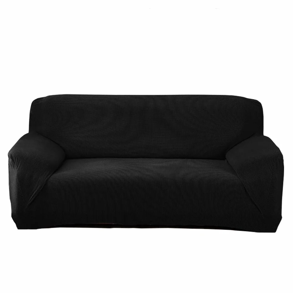 Grube pokrowce na sofę 1 2-3-4-osobowa żakardowa sofa pokrowiec antypoślizgowy łatwe dopasowanie dziewiarski poliester spandex tkanina stretch wszystkie pory roku ochraniacz na kanapę (2-osobowa: 140-185 cm, czarny)